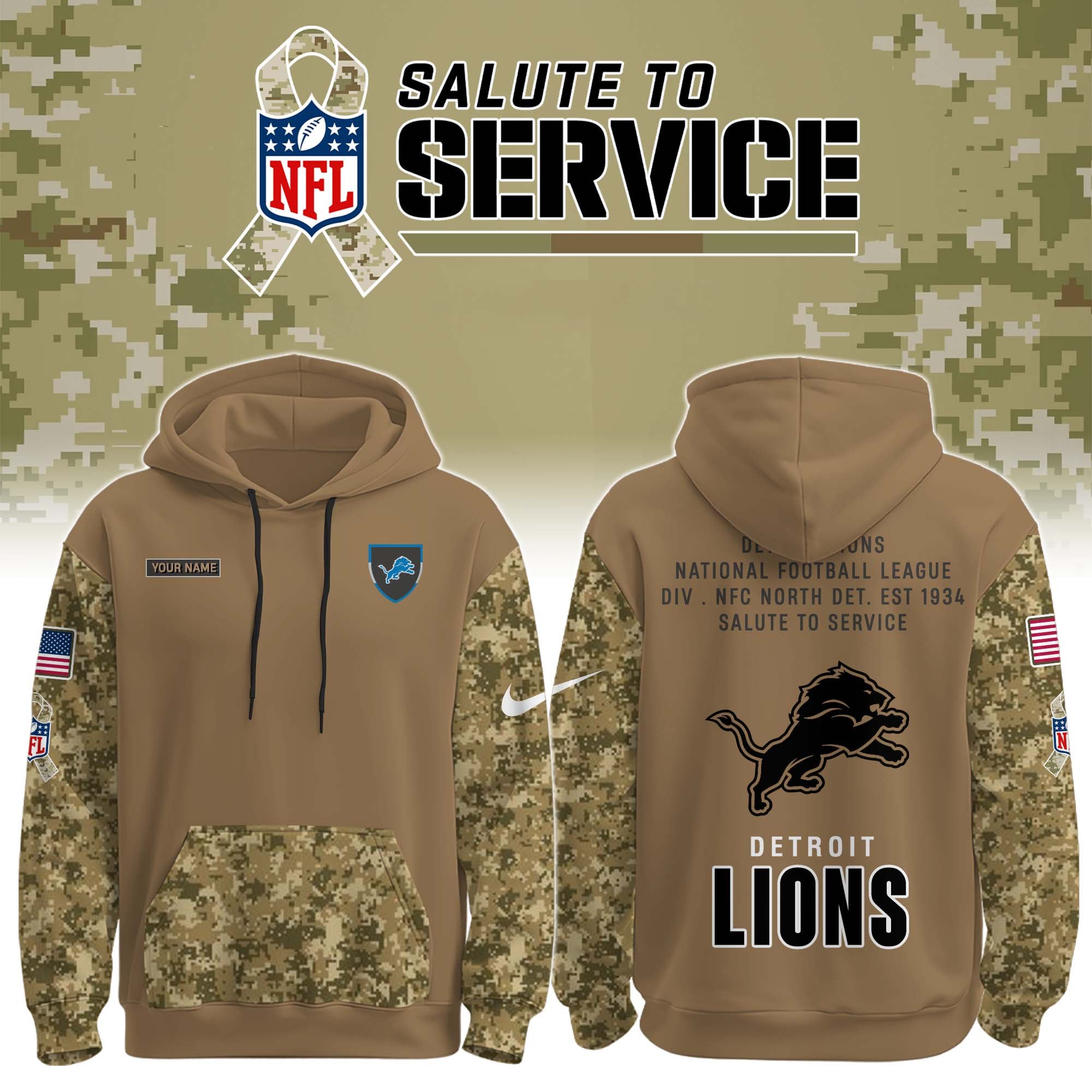 Detroit Lions NFL Salute to Service Hoodie