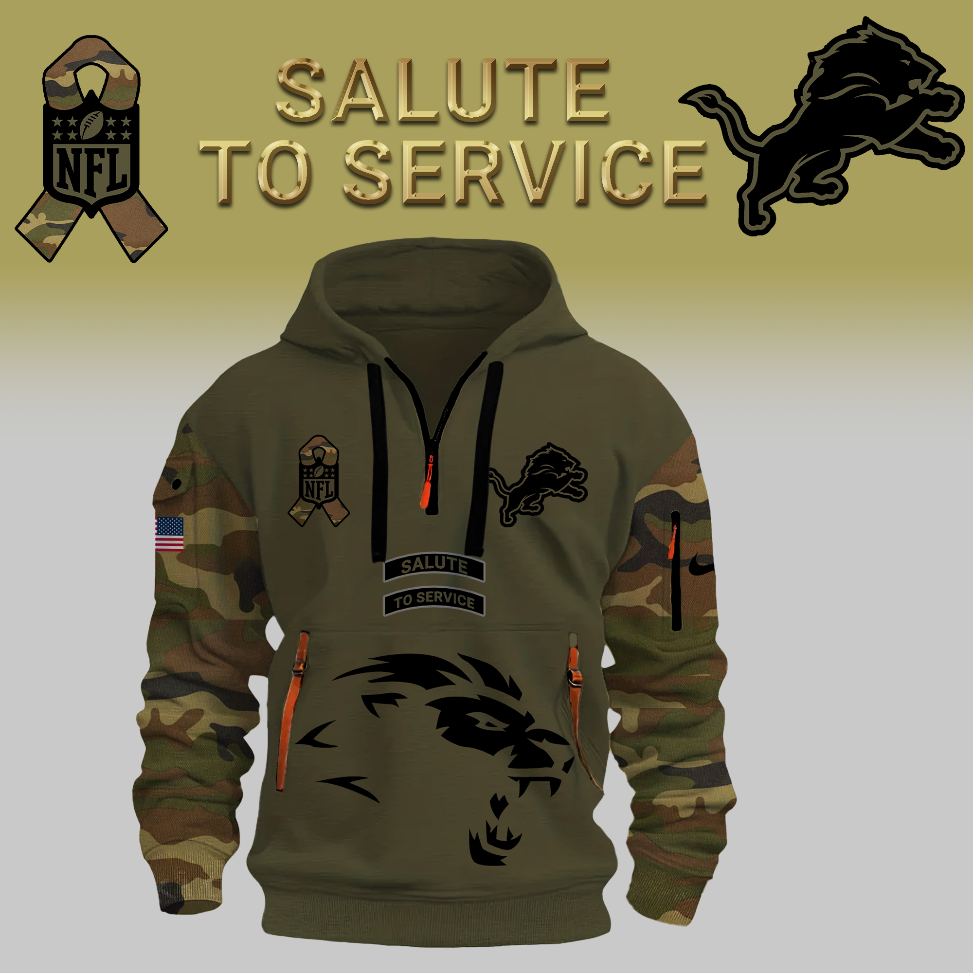 Detroit Lions Nike 2024 Camo Salute to Service Fan Hoodie