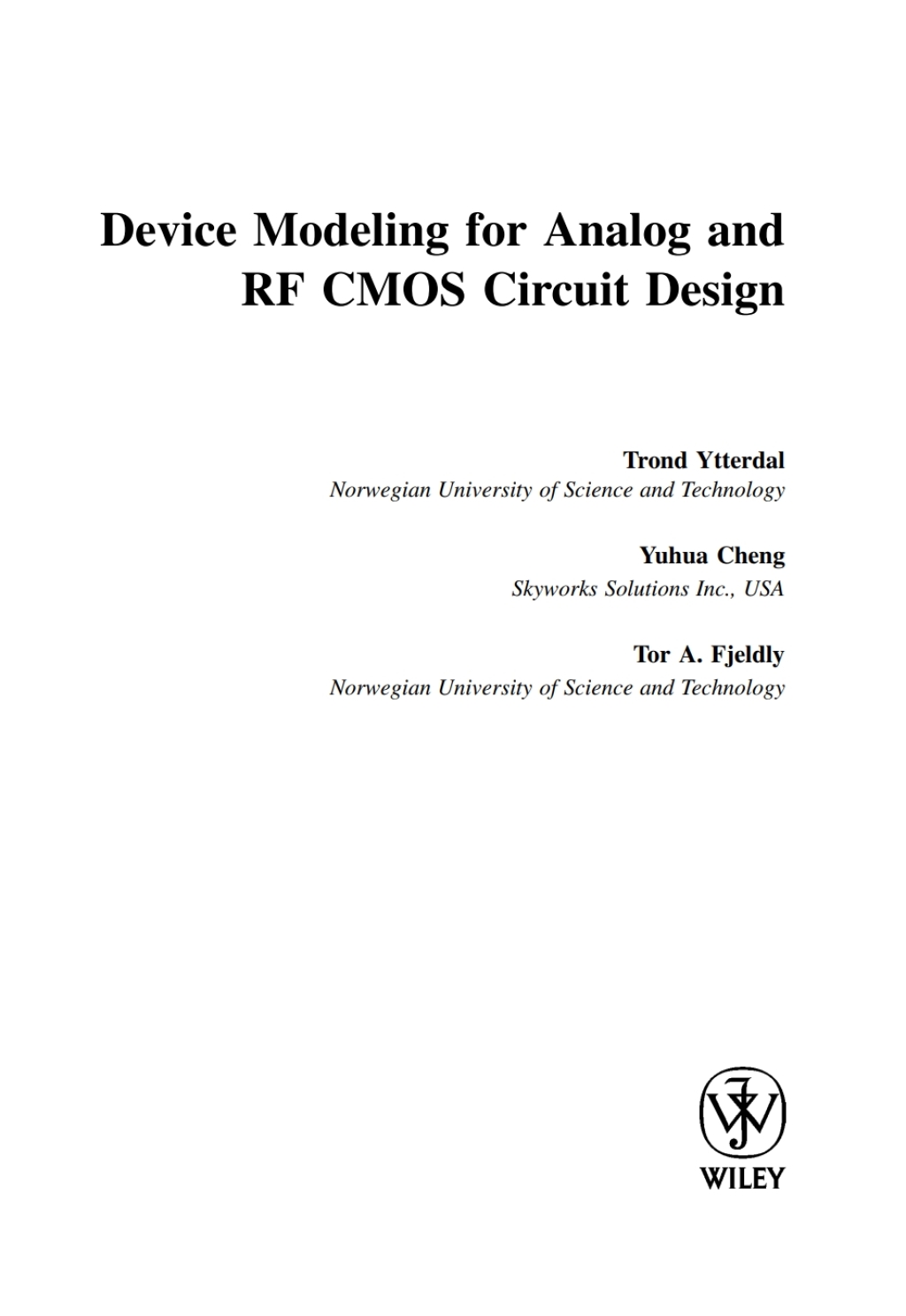 Device Modeling for Analog and RF CMOS Circuit Design 1st Edition â ...