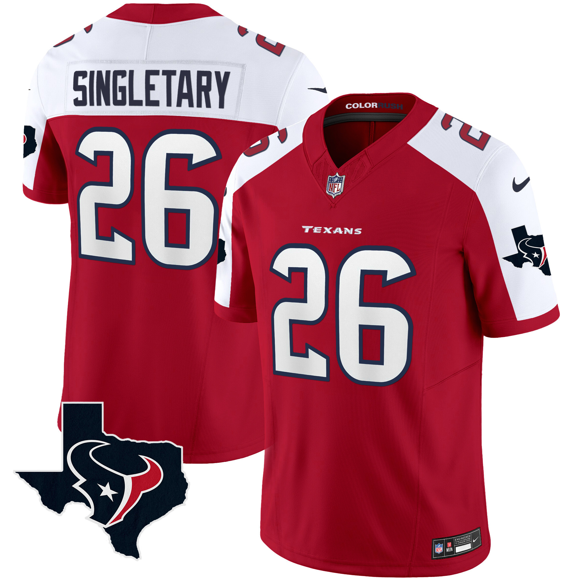 Devin Singletary Men's Houston Texans Color Rush Legend Vapor Red Alternate Jersey - All Stitched