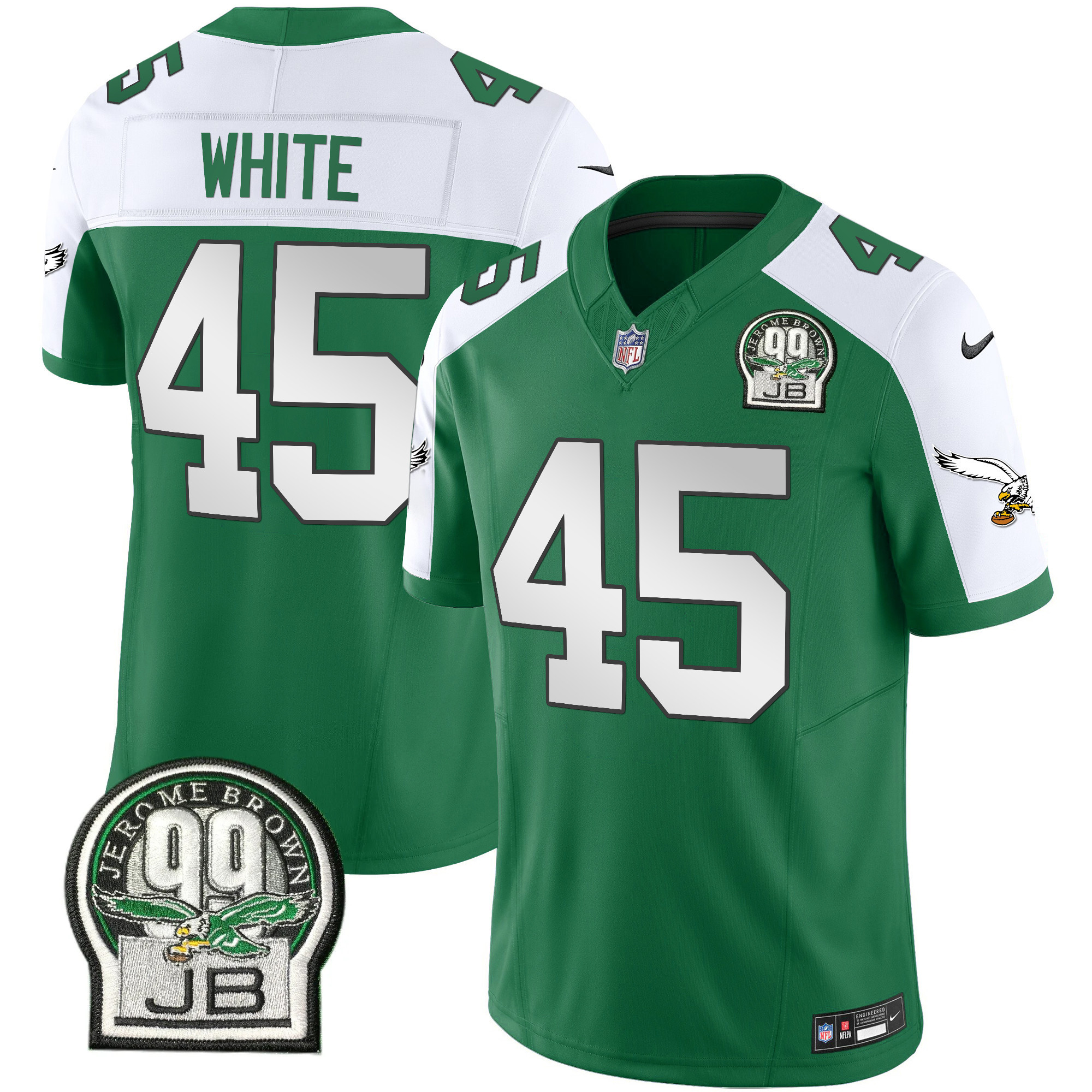 Devin White Men's Philadelphia Eagles Jerome Brown Patch Kelly Green Alternate Kelly Alternate Jersey - All Stitched