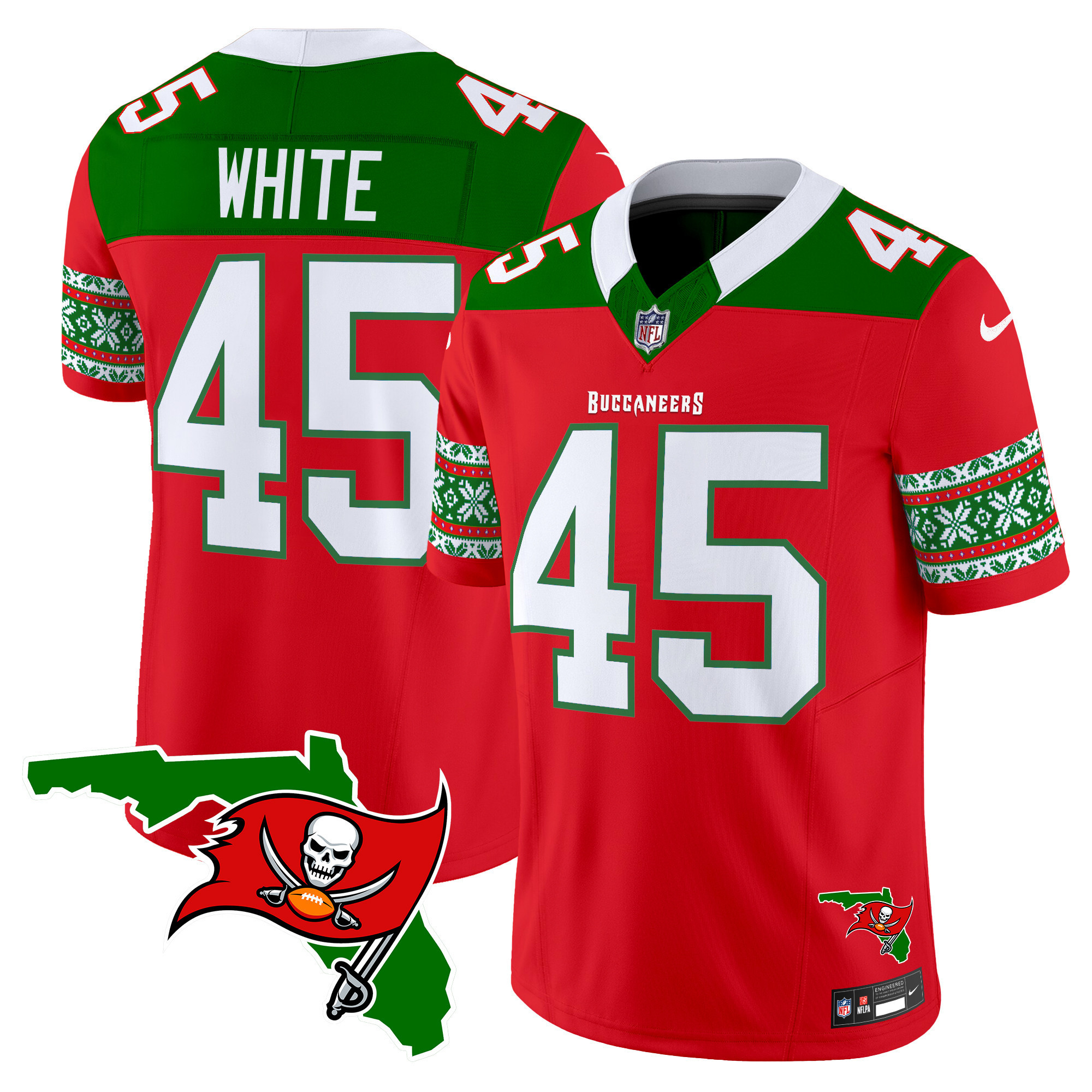 Devin White Men's Tampa Bay Buccaneers 2024 Christmas Vapor Limited Red Jersey - All Stitched