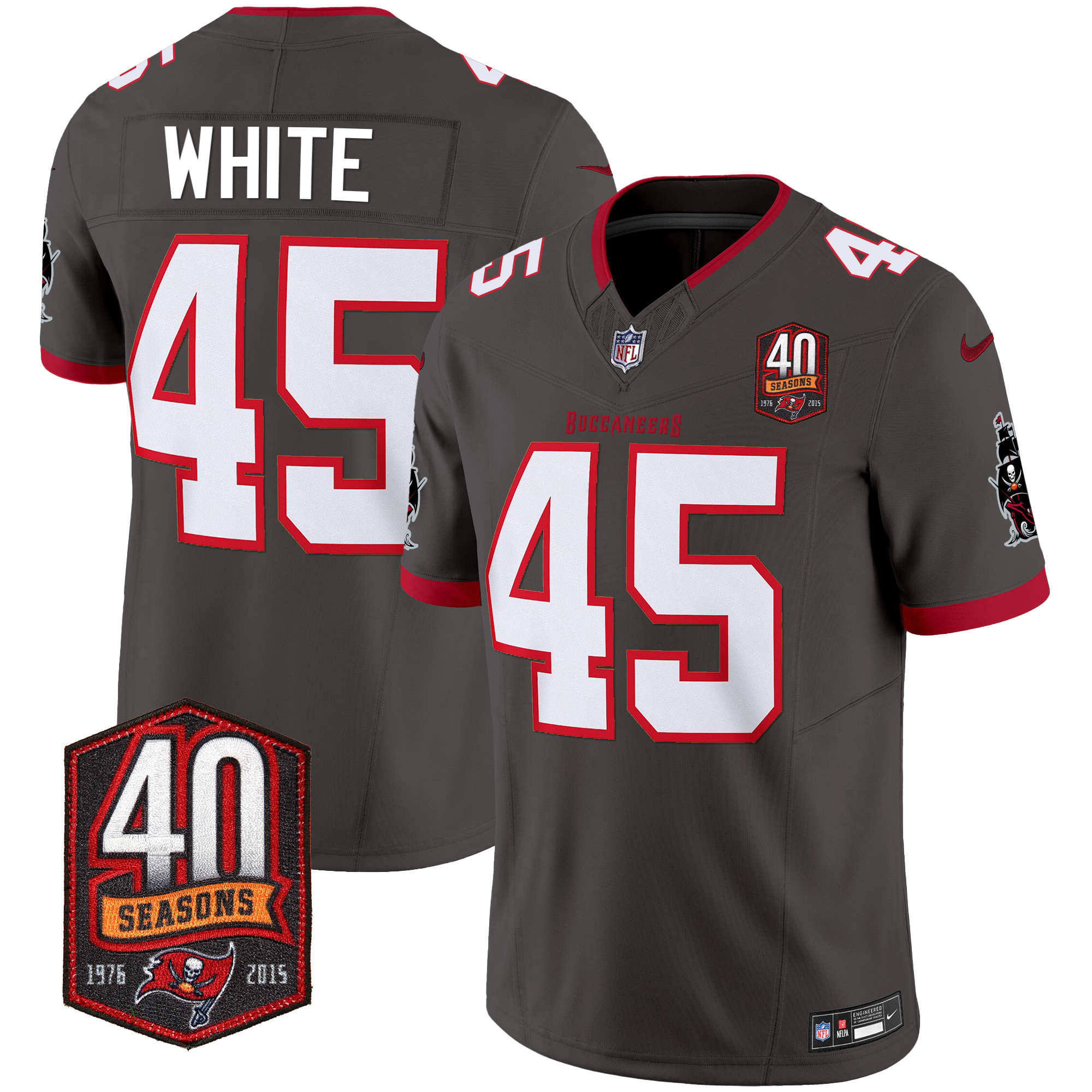 Devin White Men's Tampa Bay Buccaneers 40th Season Patch Vapor Limited Pewter Jersey - All Stitched