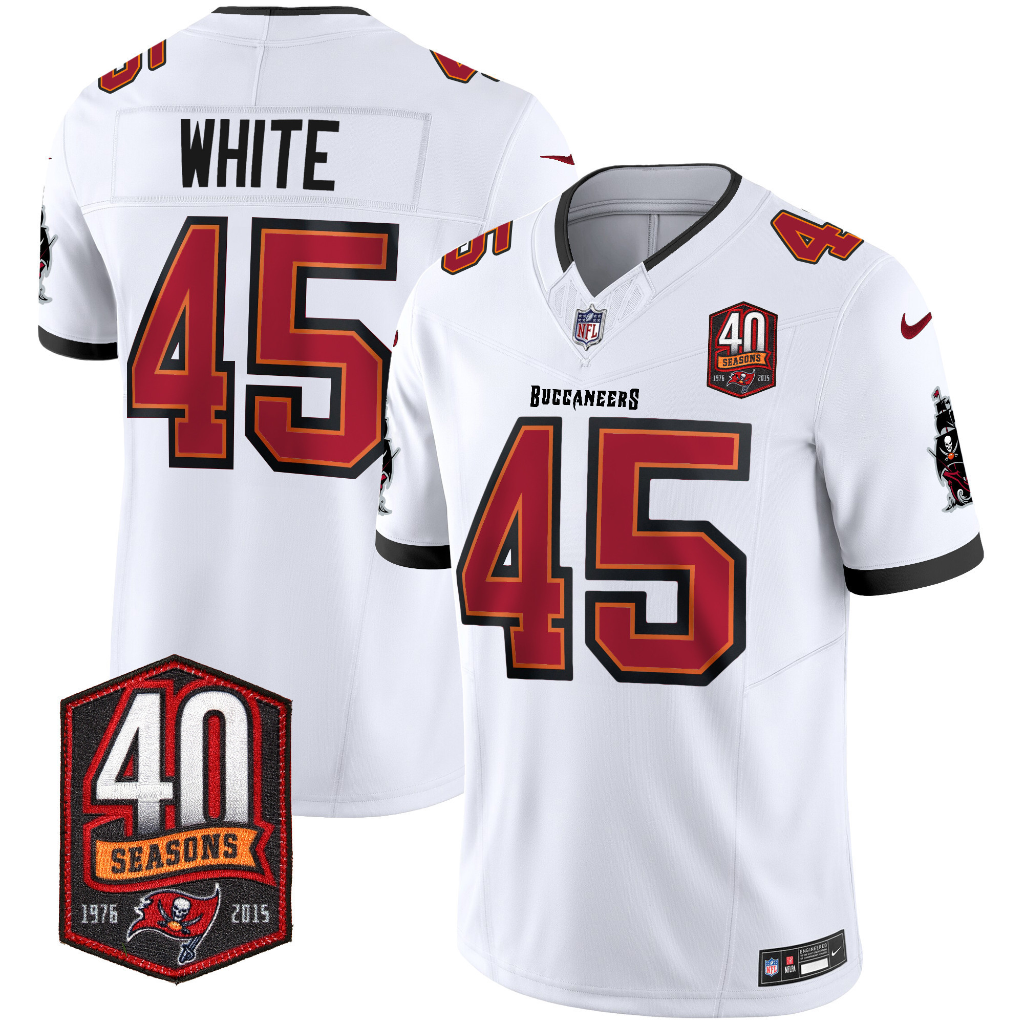Devin White Men's Tampa Bay Buccaneers 40th Season Patch Vapor Limited White Jersey - All Stitched