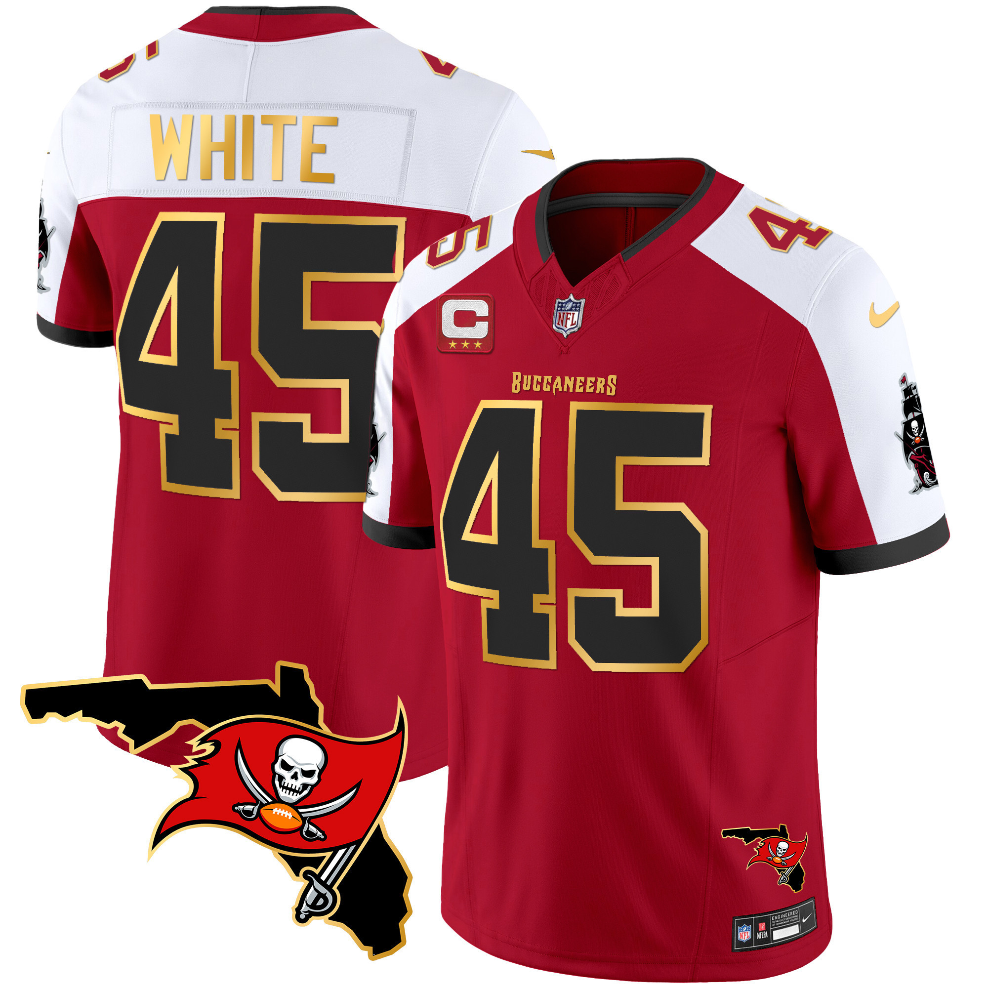 Devin White Men's Tampa Bay Buccaneers Florida Patch Gold Trim Vapor Red Alternate Jersey - All Stitched