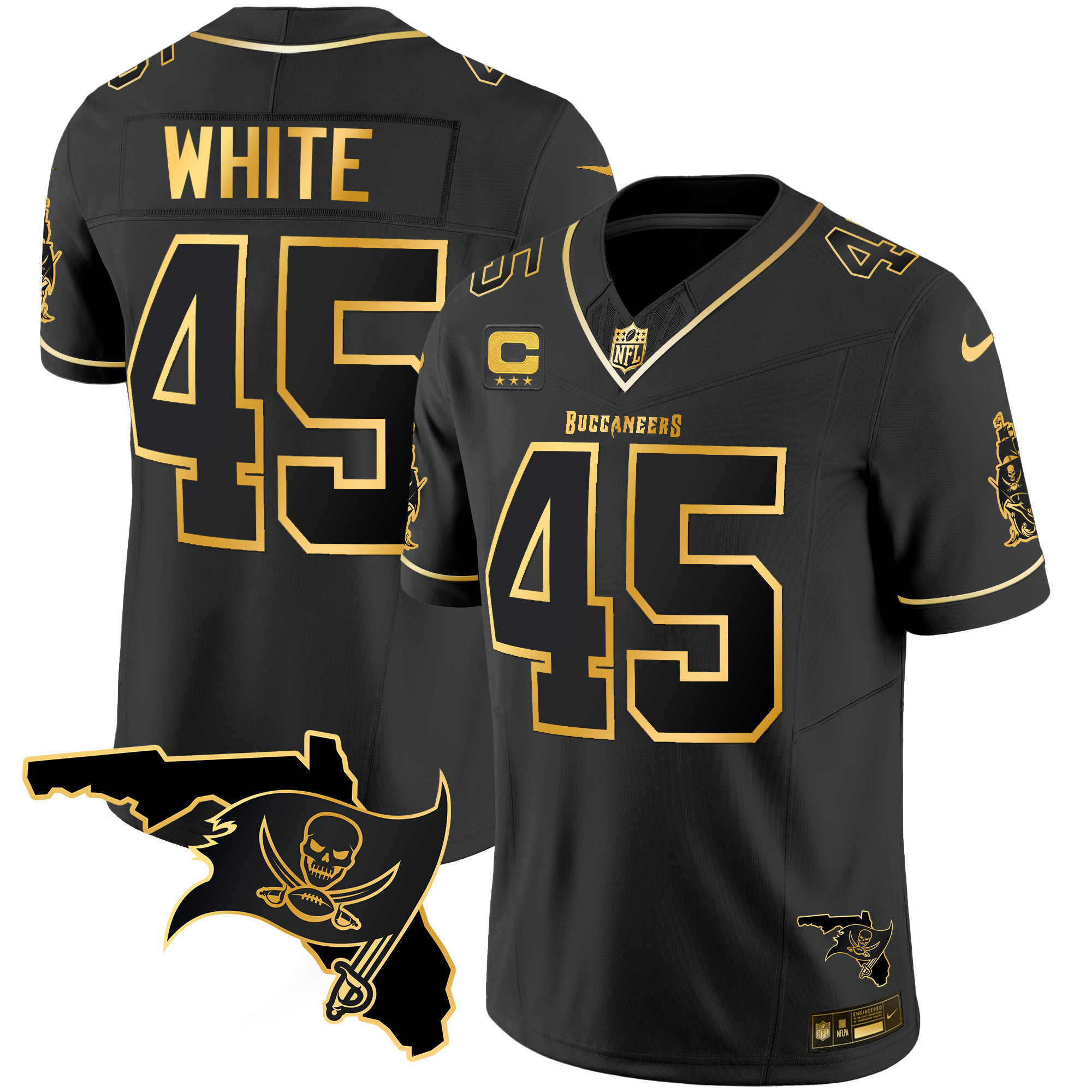 Devin White Men's Tampa Bay Buccaneers Florida Patch Vapor Gold Black Gold Jersey - All Stitched