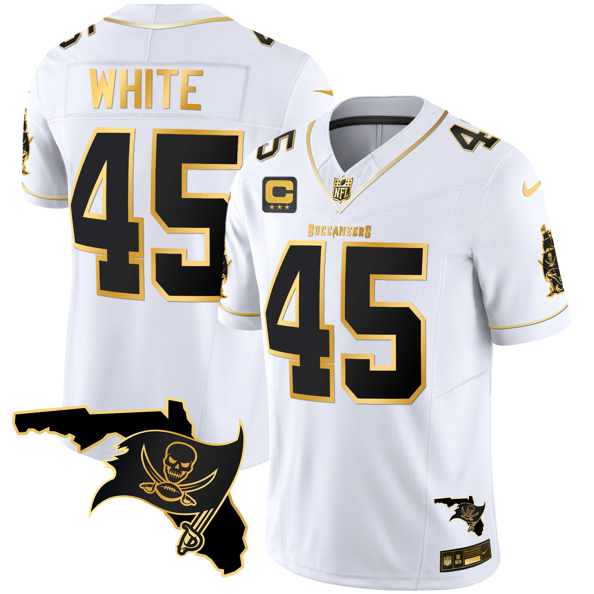 Devin White Men's Tampa Bay Buccaneers Florida Patch Vapor Gold White Gold Jersey - All Stitched