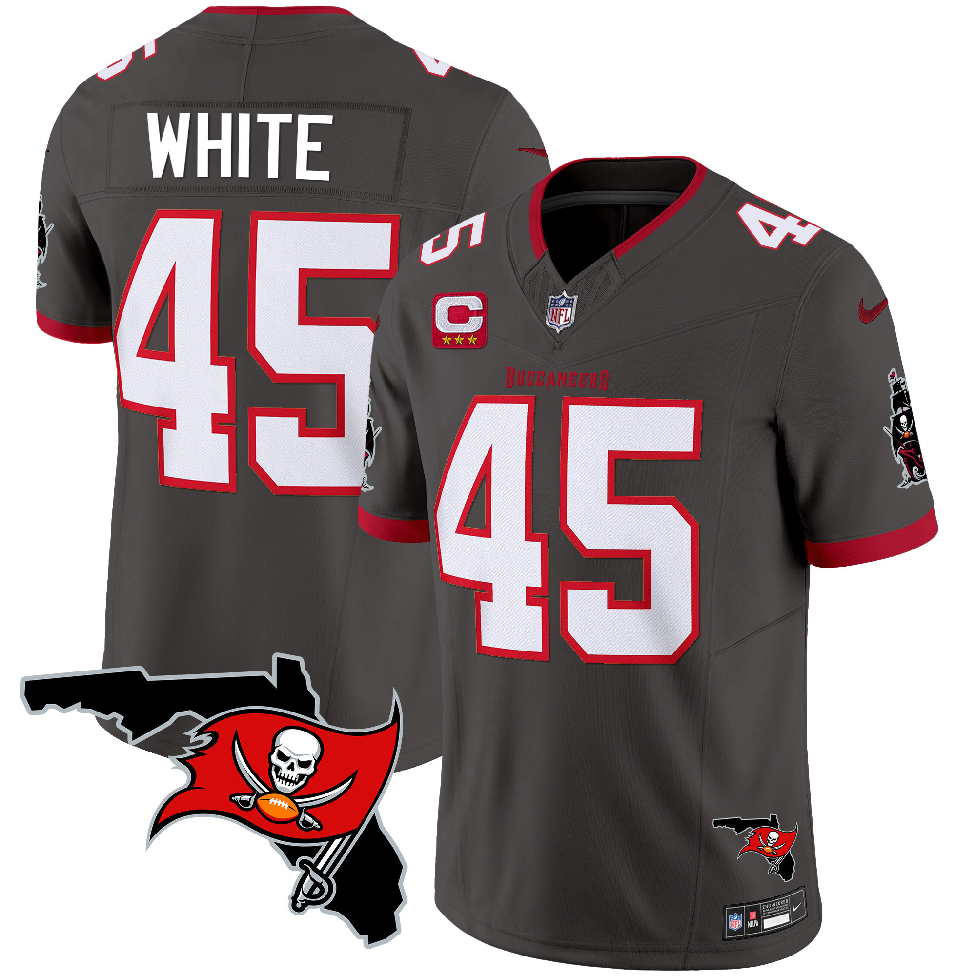Devin White Men's Tampa Bay Buccaneers Florida Patch Vapor Limited Pewter Jersey - All Stitched