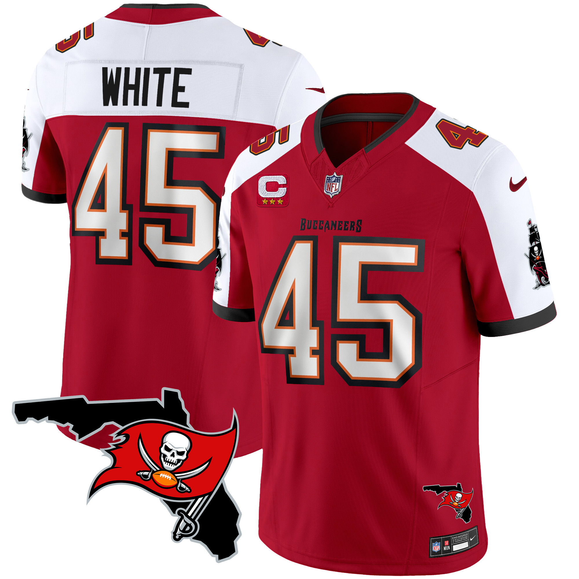 Devin White Men's Tampa Bay Buccaneers Florida Patch Vapor Limited Red Alternate Jersey - All Stitched