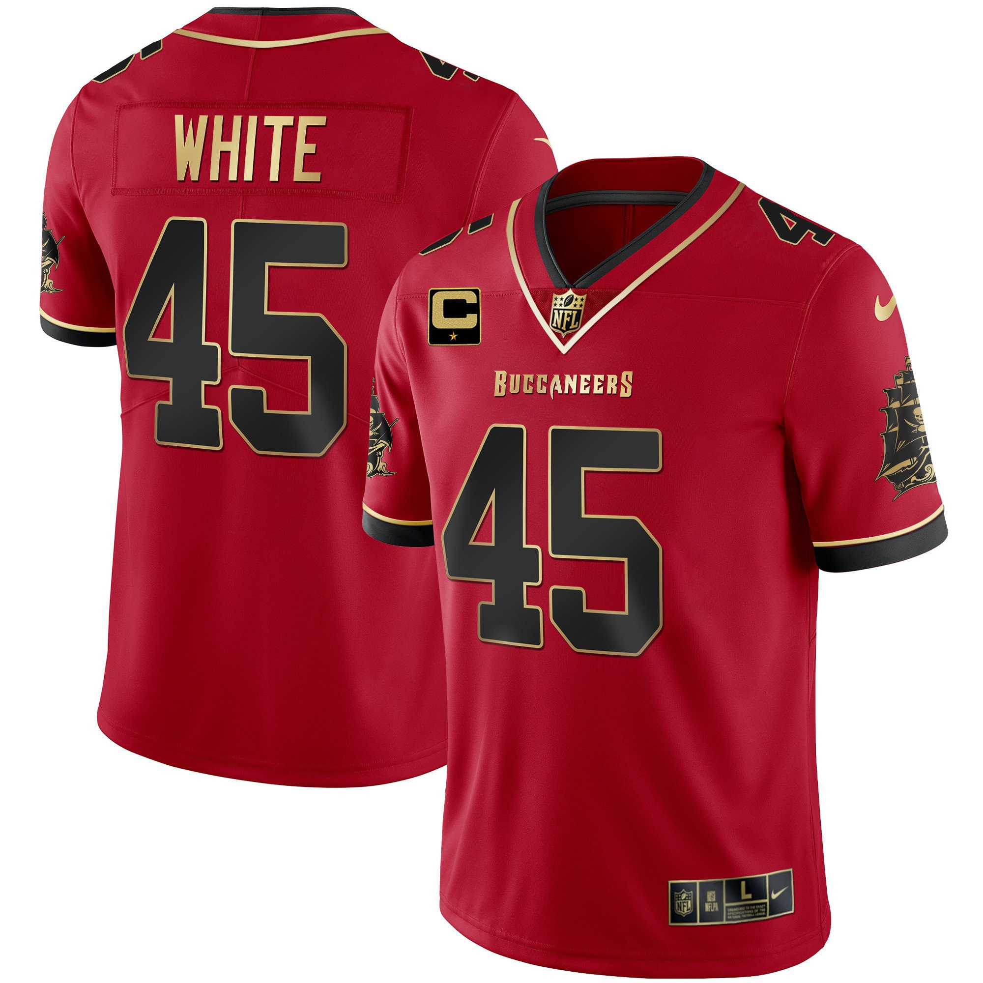 Devin White Men's Tampa Bay Buccaneers Gold Vapor Black Red Jersey - All Stitched