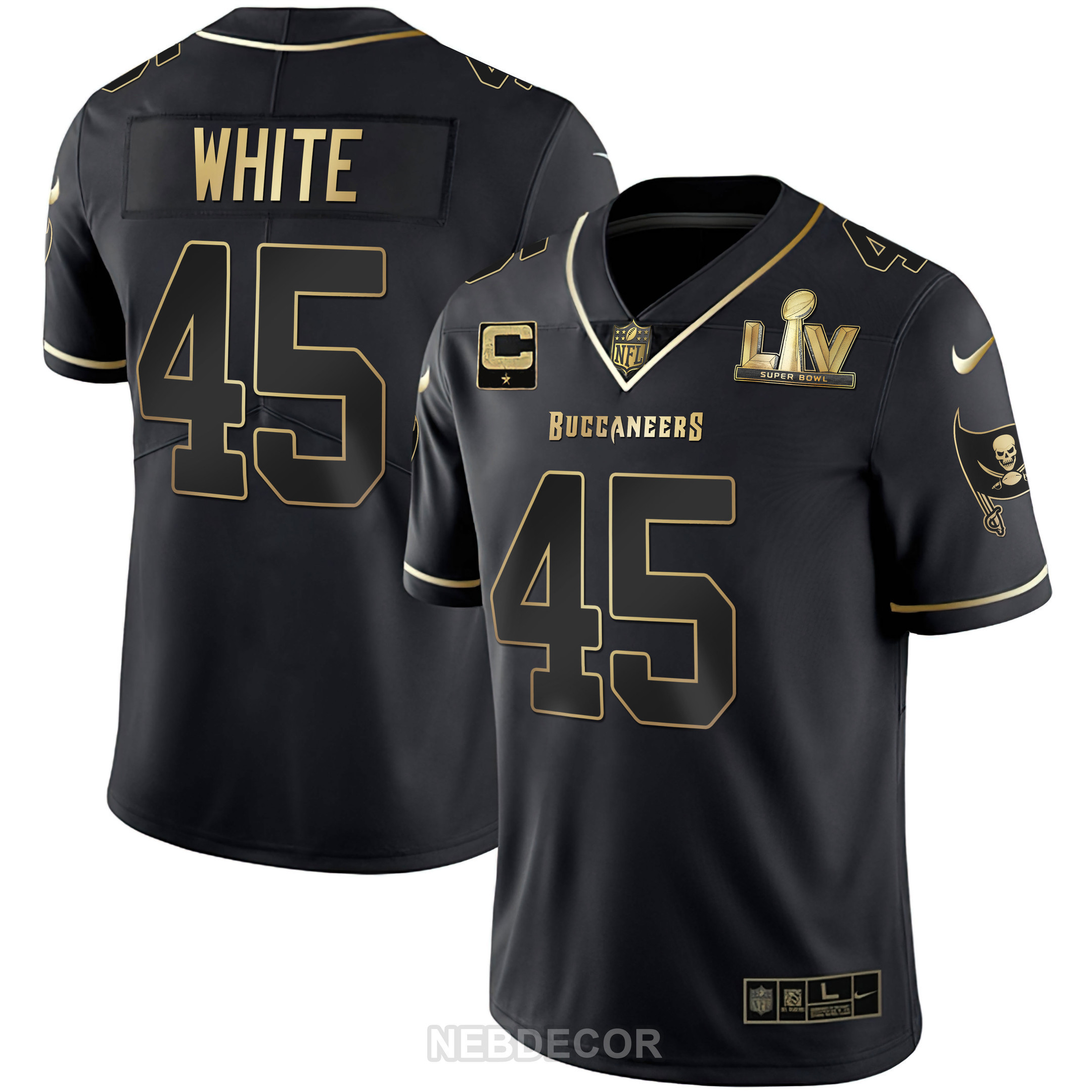 Devin White Men's Tampa Bay Buccaneers Super Bowl LIV White Gold & Black Gold Black Gold Jersey - All Stitched
