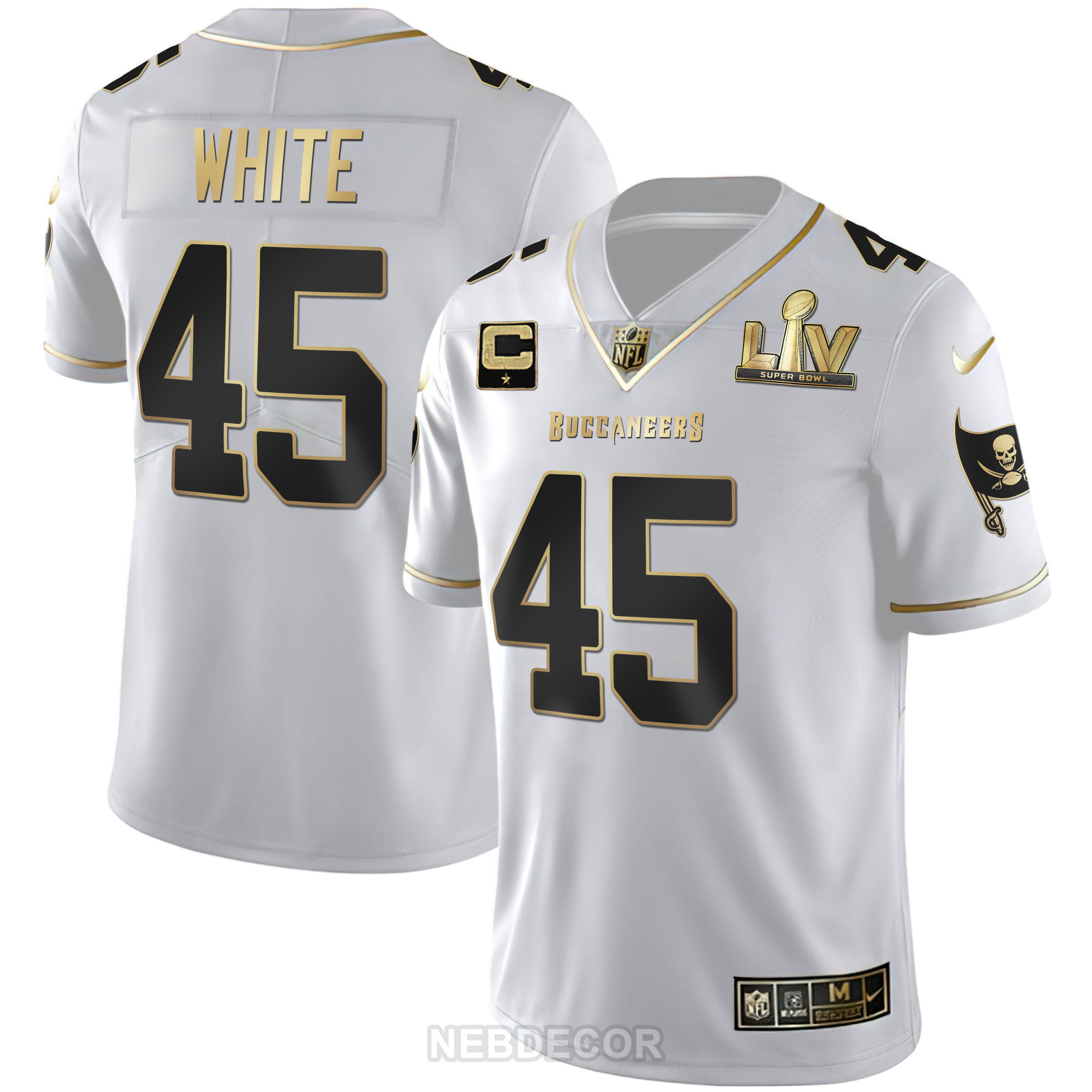 Devin White Men's Tampa Bay Buccaneers Super Bowl LIV White Gold & Black Gold White Gold Jersey - All Stitched