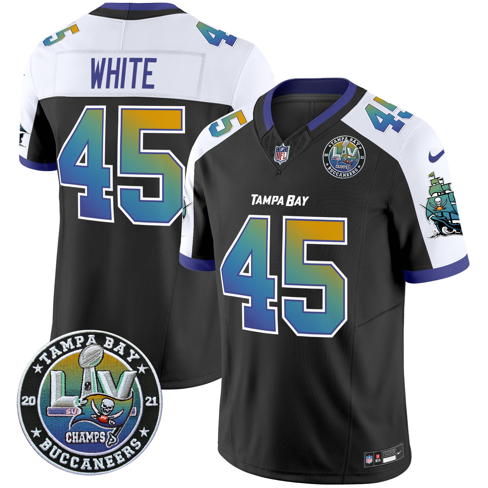 Devin White Men's Tampa Bay Buccaneers "Tampa City" Super Bowl LIV Patch Vapor Limited Alternate Jersey - All Stitched