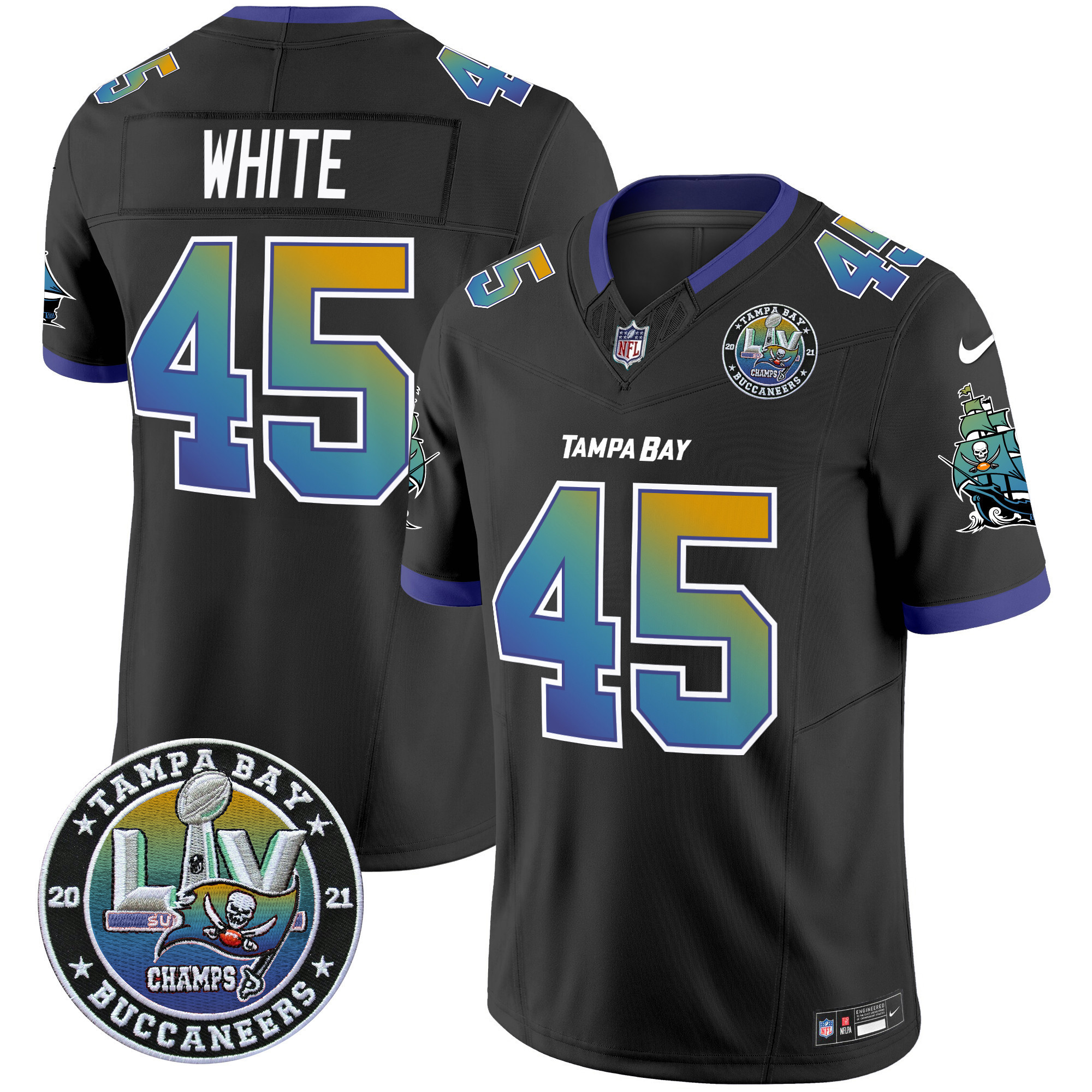 Devin White Men's Tampa Bay Buccaneers "Tampa City" Super Bowl LIV Patch Vapor Limited Black Jersey - All Stitched