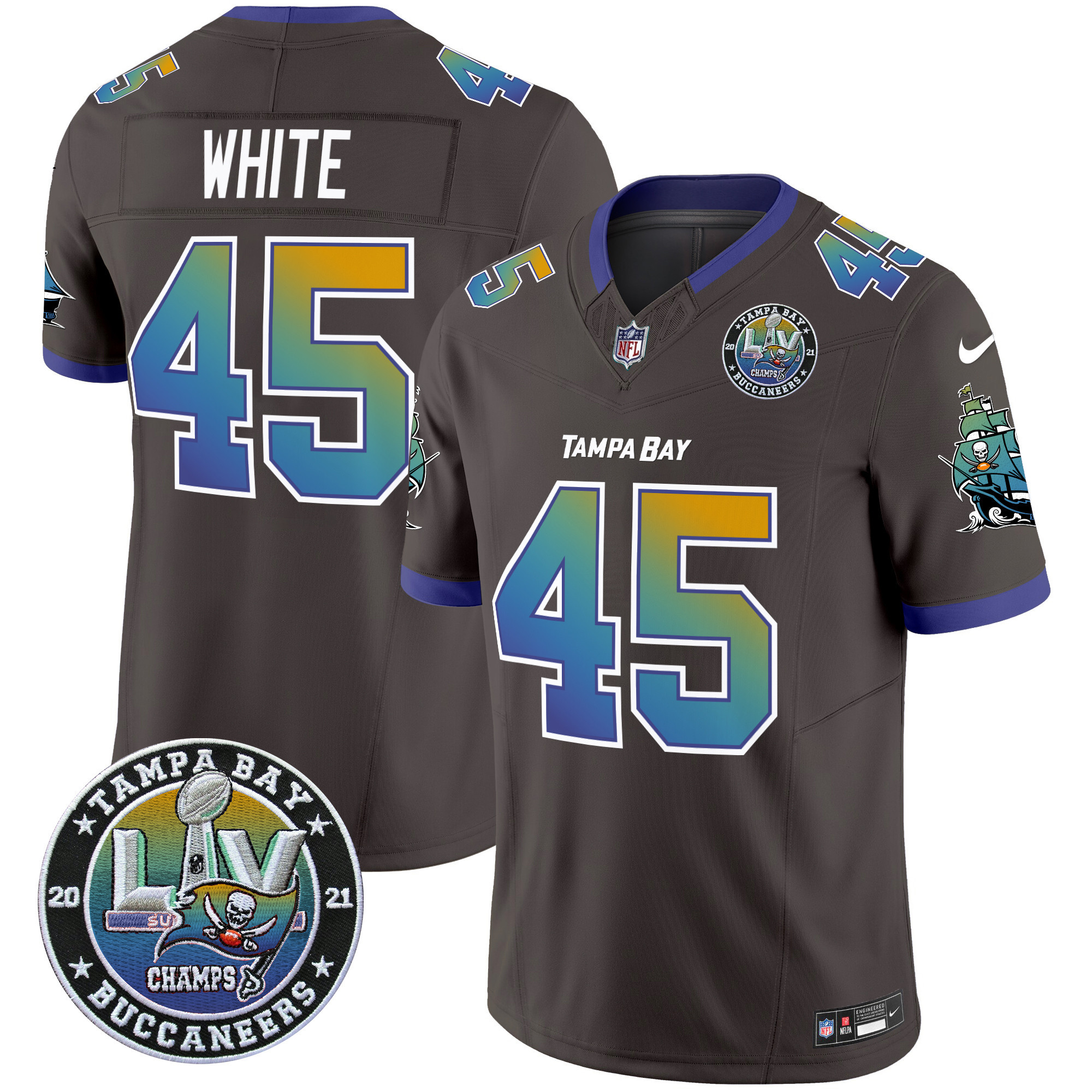 Devin White Men's Tampa Bay Buccaneers "Tampa City" Super Bowl LIV Patch Vapor Limited Pewter Jersey - All Stitched