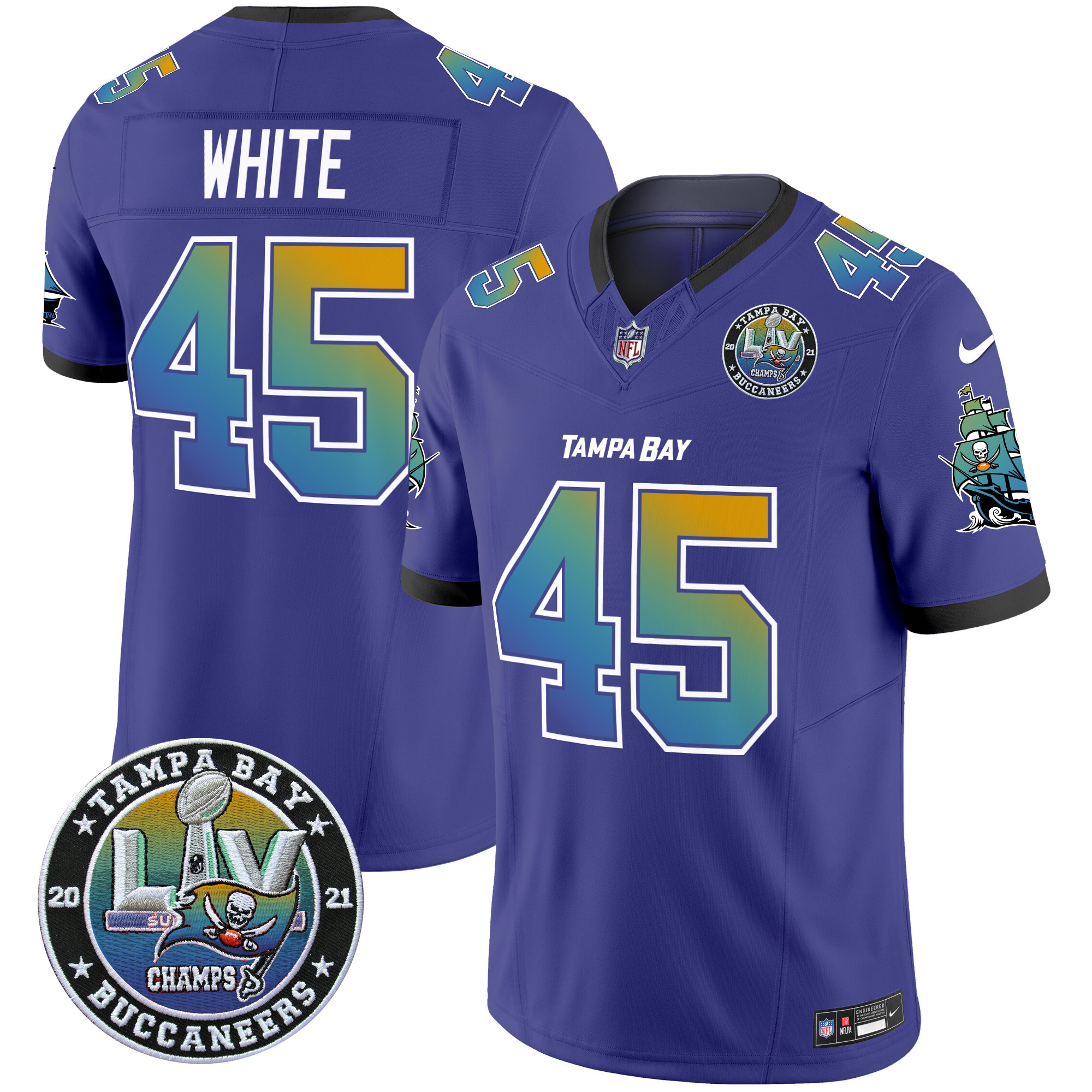 Devin White Men's Tampa Bay Buccaneers "Tampa City" Super Bowl LIV Patch Vapor Limited Purple Jersey - All Stitched