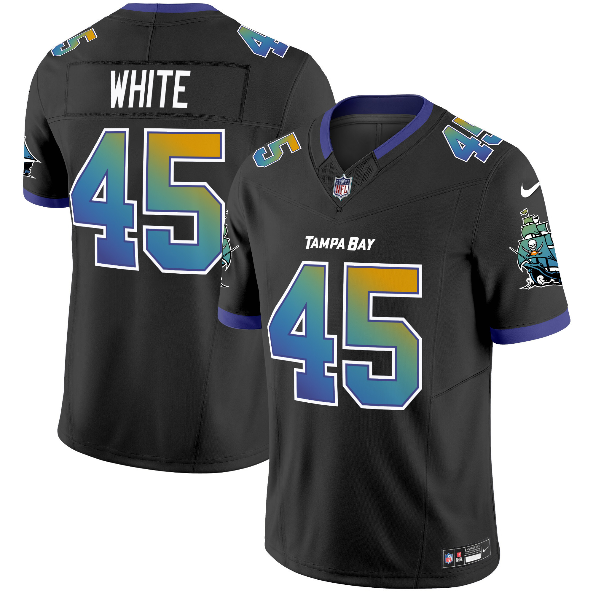 Devin White Men's Tampa Bay Buccaneers "Tampa City" Vapor Limited Black Jersey - All Stitched