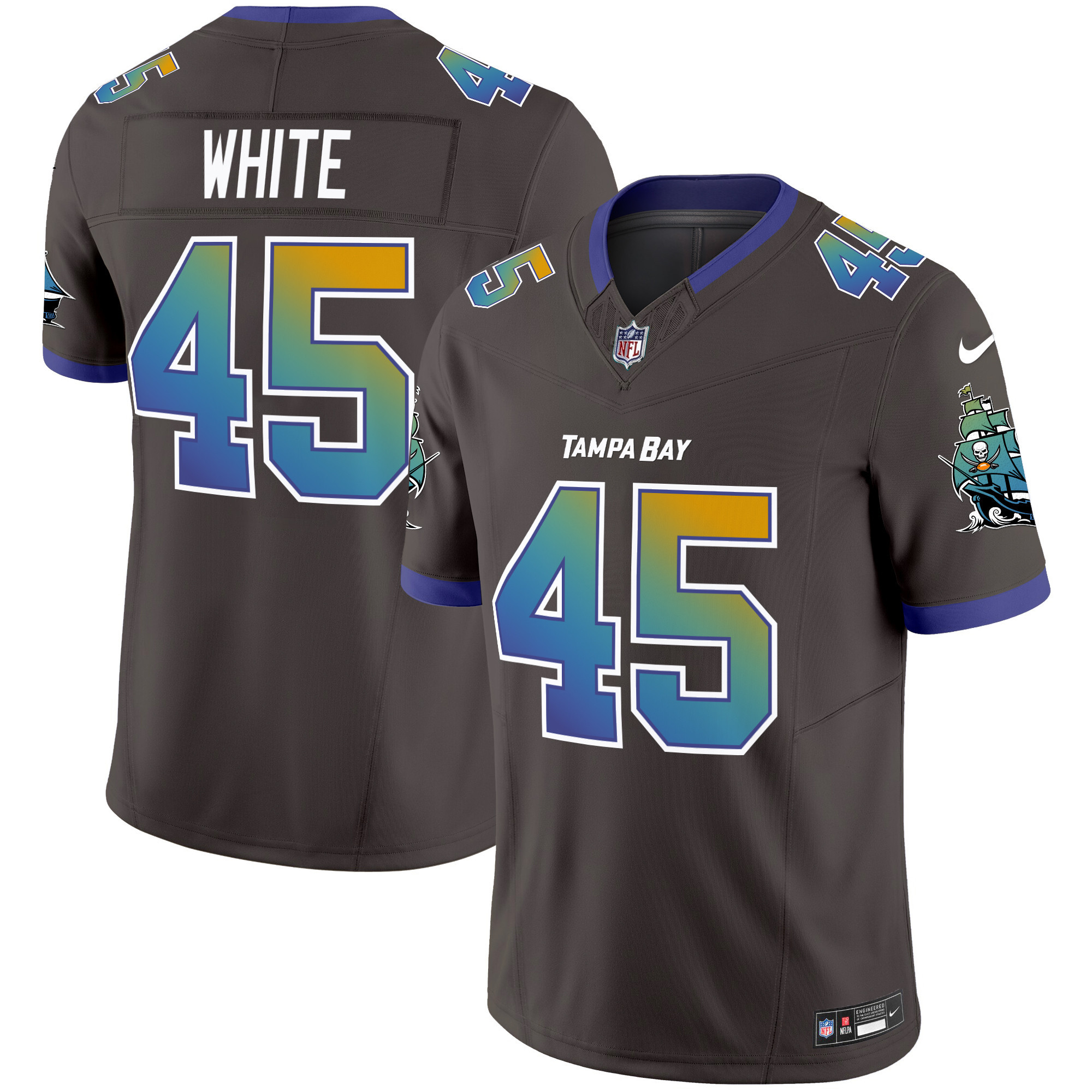 Devin White Men's Tampa Bay Buccaneers "Tampa City" Vapor Limited Pewter Jersey - All Stitched