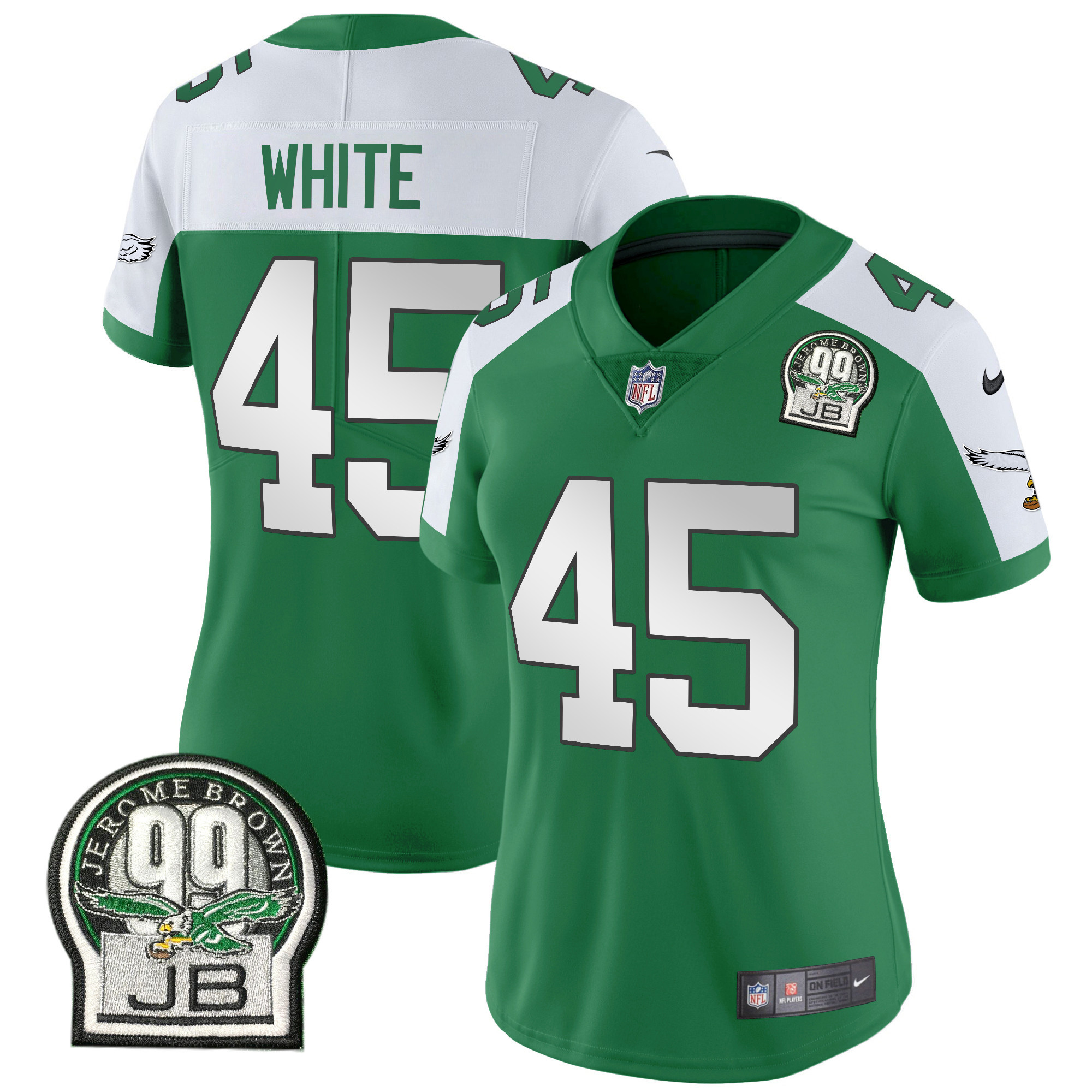 Devin White Women's Philadelphia Eagles Jerome Brown Patch Kelly Green Alternate Kelly Alternate Jersey - All Stitched