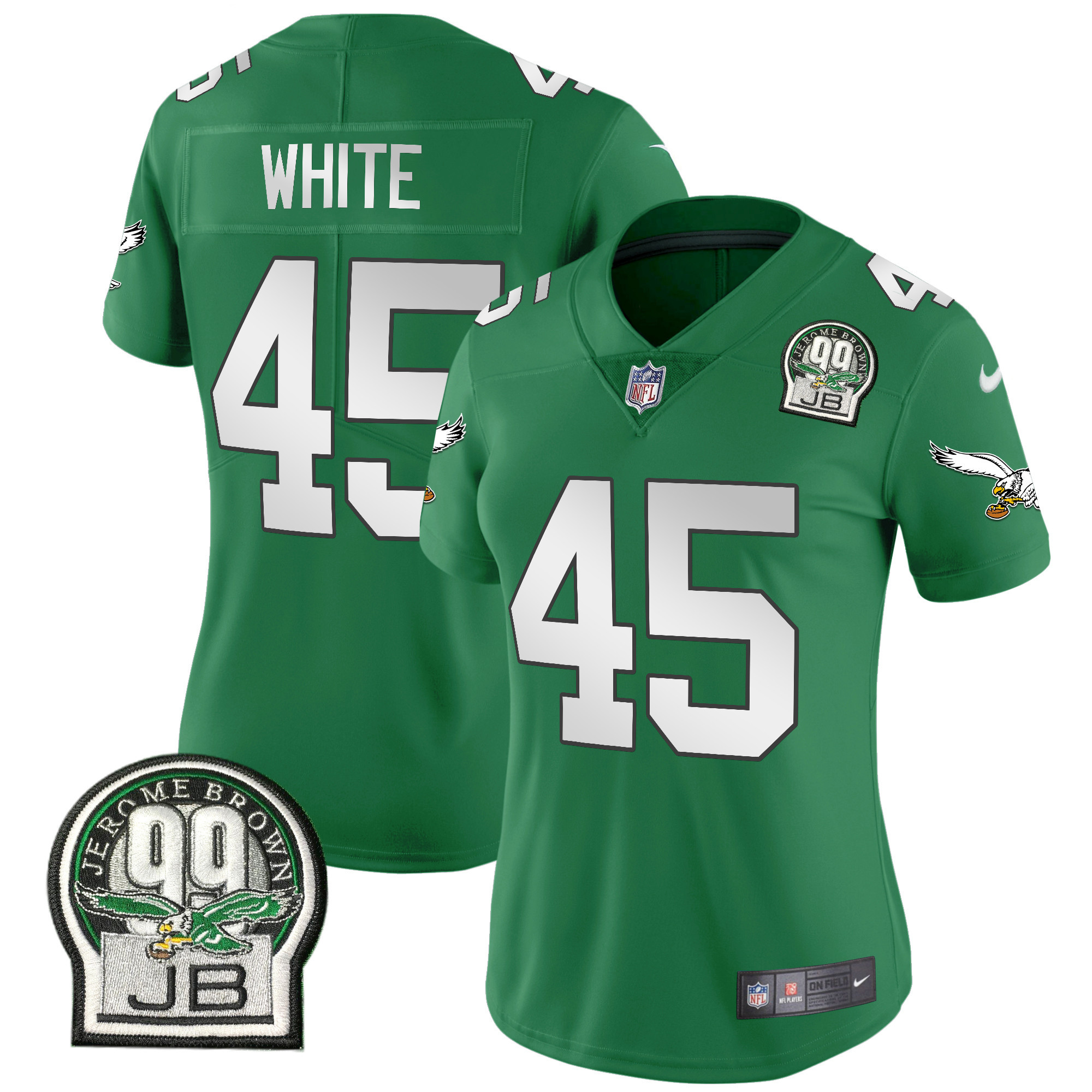 Devin White Women's Philadelphia Eagles Jerome Brown Patch Kelly Green Alternate Kelly Green Jersey - All Stitched