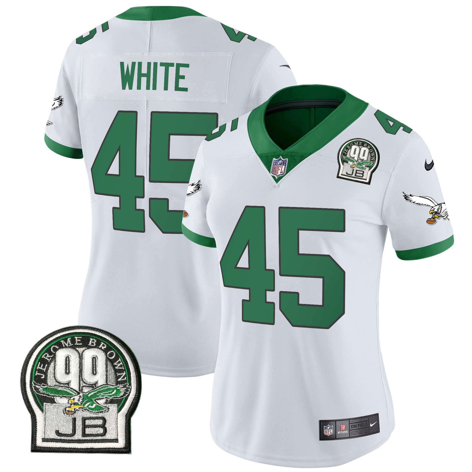 Devin White Women's Philadelphia Eagles Jerome Brown Patch Kelly Green Alternate Kelly White Jersey - All Stitched