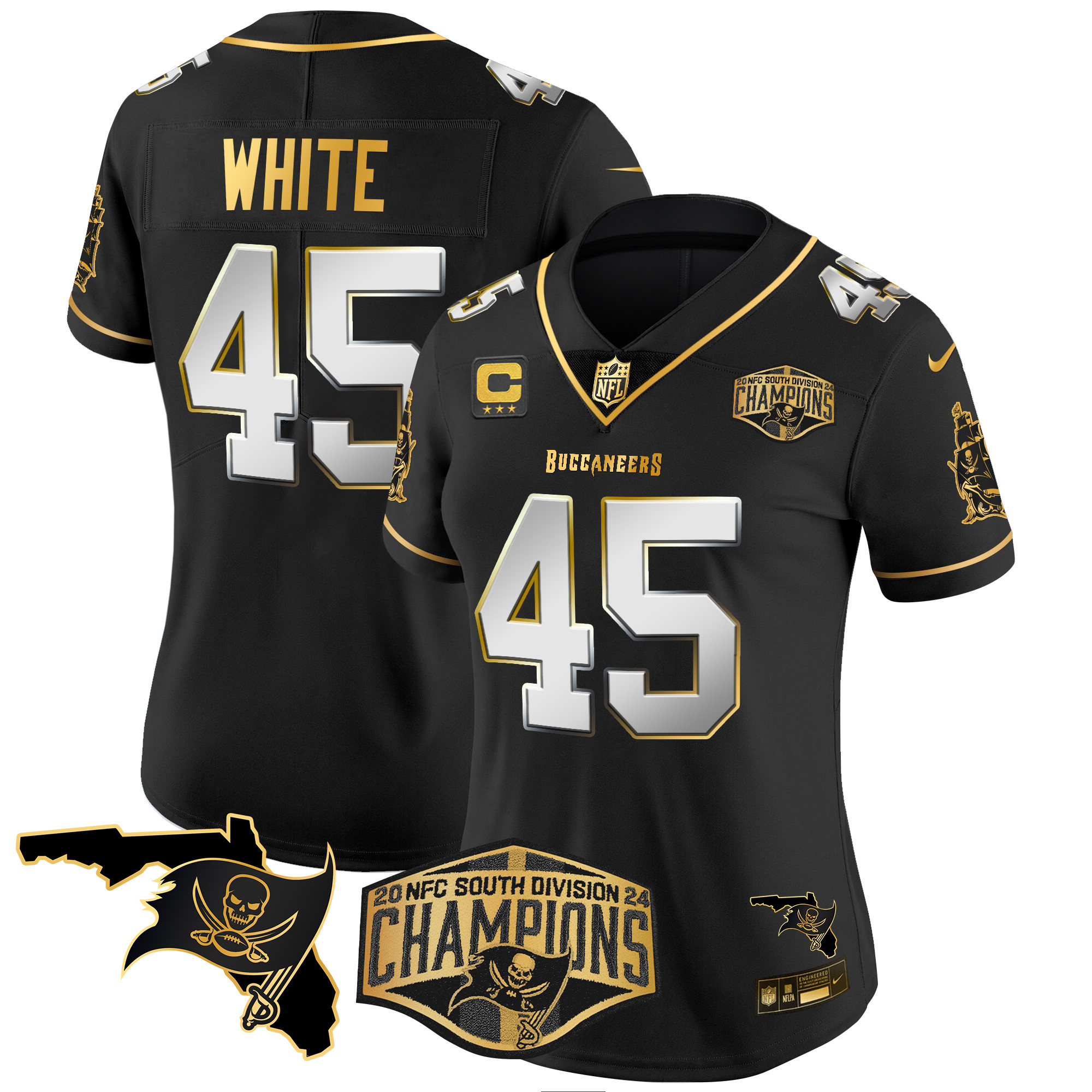 Devin White Women's Tampa Bay Buccaneers 2024 NFC South Division Champions Patch Gold Vapor Limited Black Limited Jersey - All Stitched