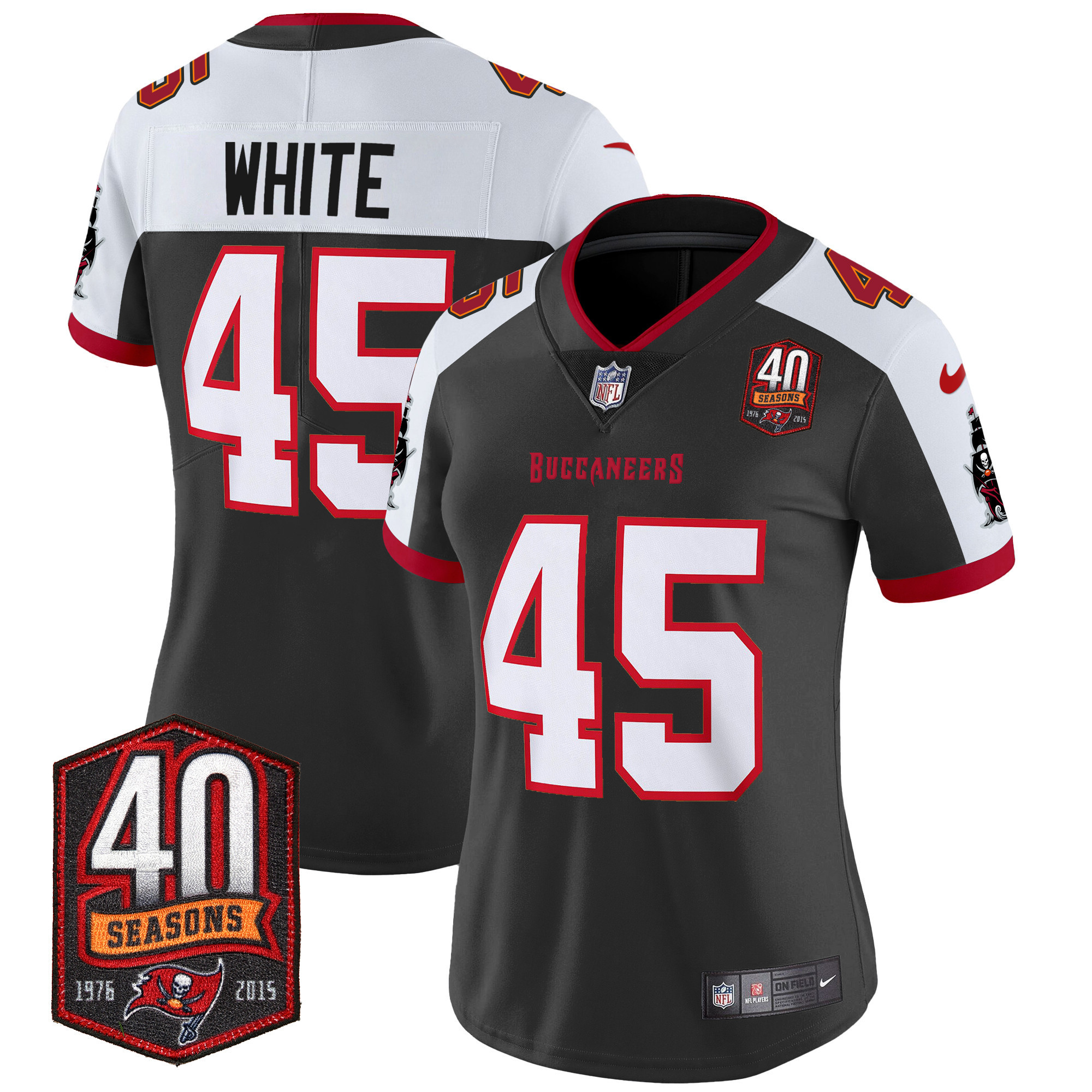 Devin White Women's Tampa Bay Buccaneers 40th Season Patch Vapor Limited Black Alternate Jersey - All Stitched