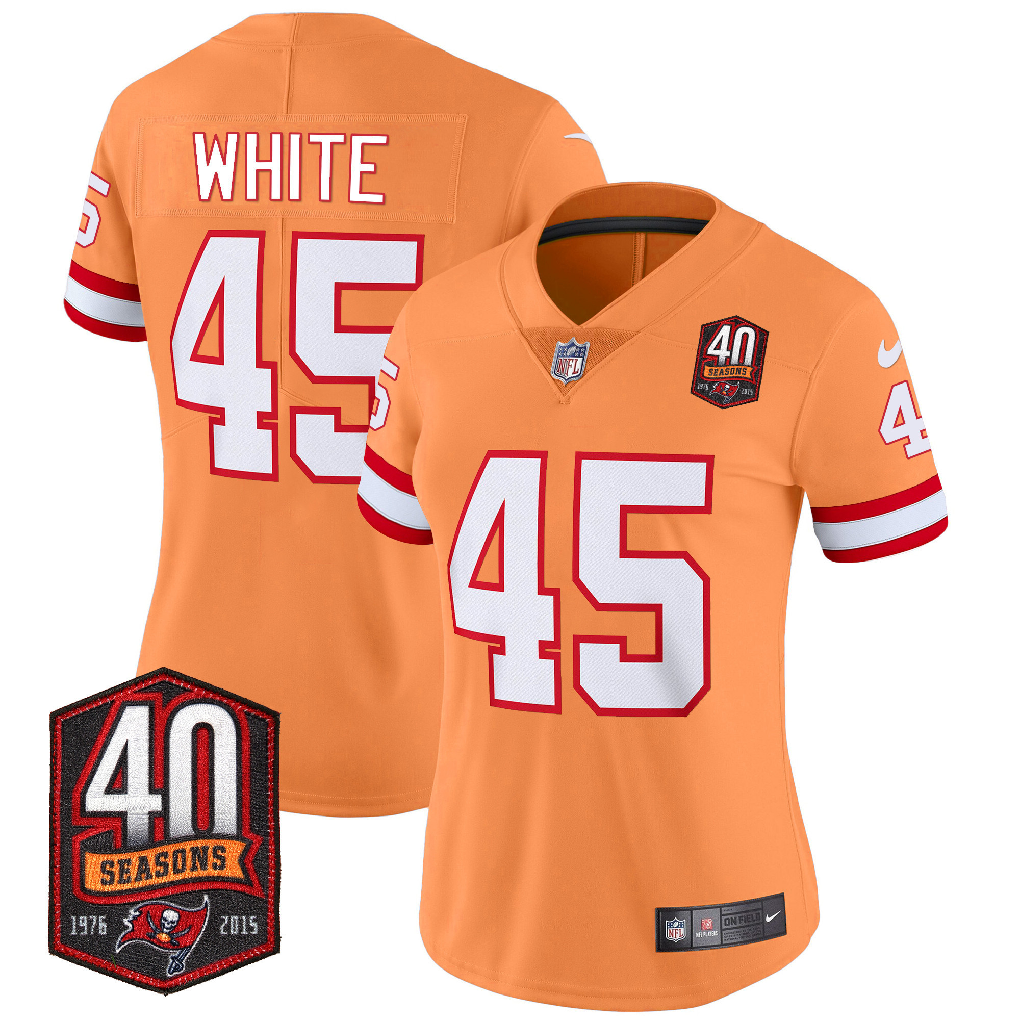 Devin White Women's Tampa Bay Buccaneers 40th Season Patch Vapor Limited Orange Jersey - All Stitched