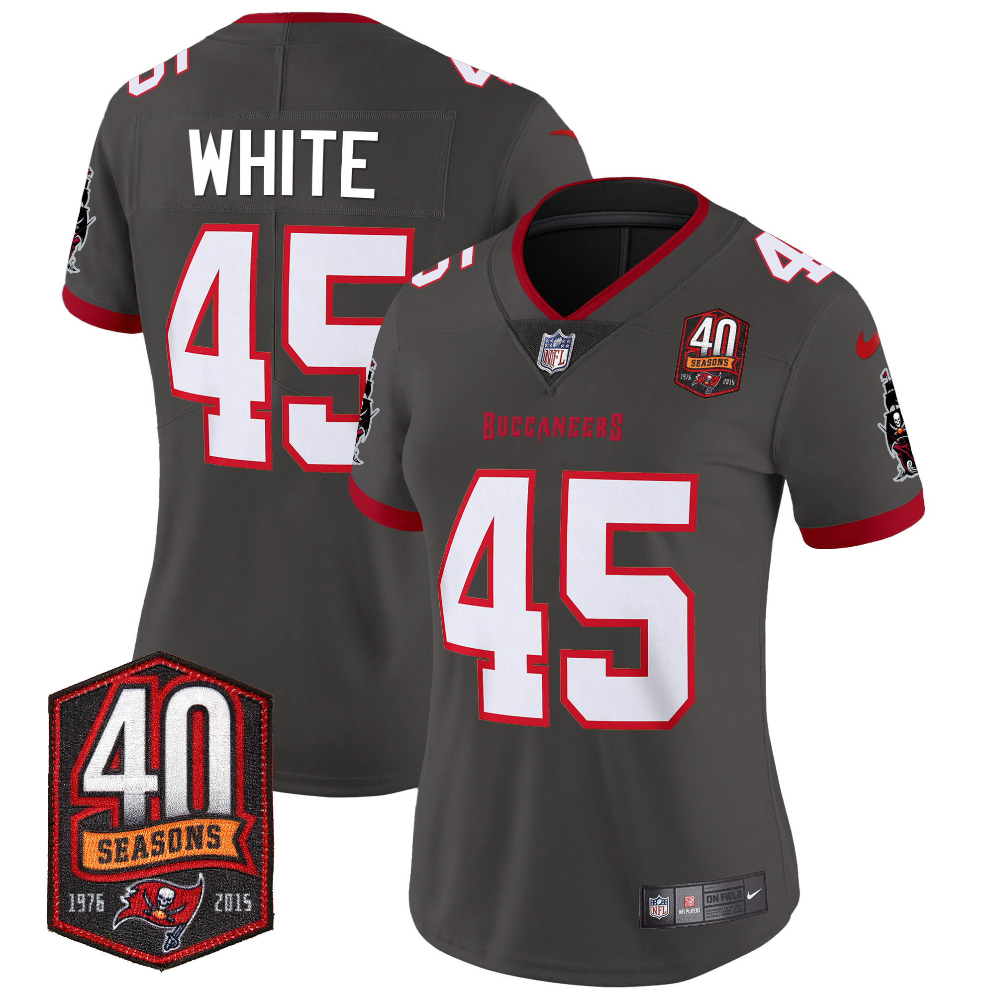 Devin White Women's Tampa Bay Buccaneers 40th Season Patch Vapor Limited Pewter Jersey - All Stitched