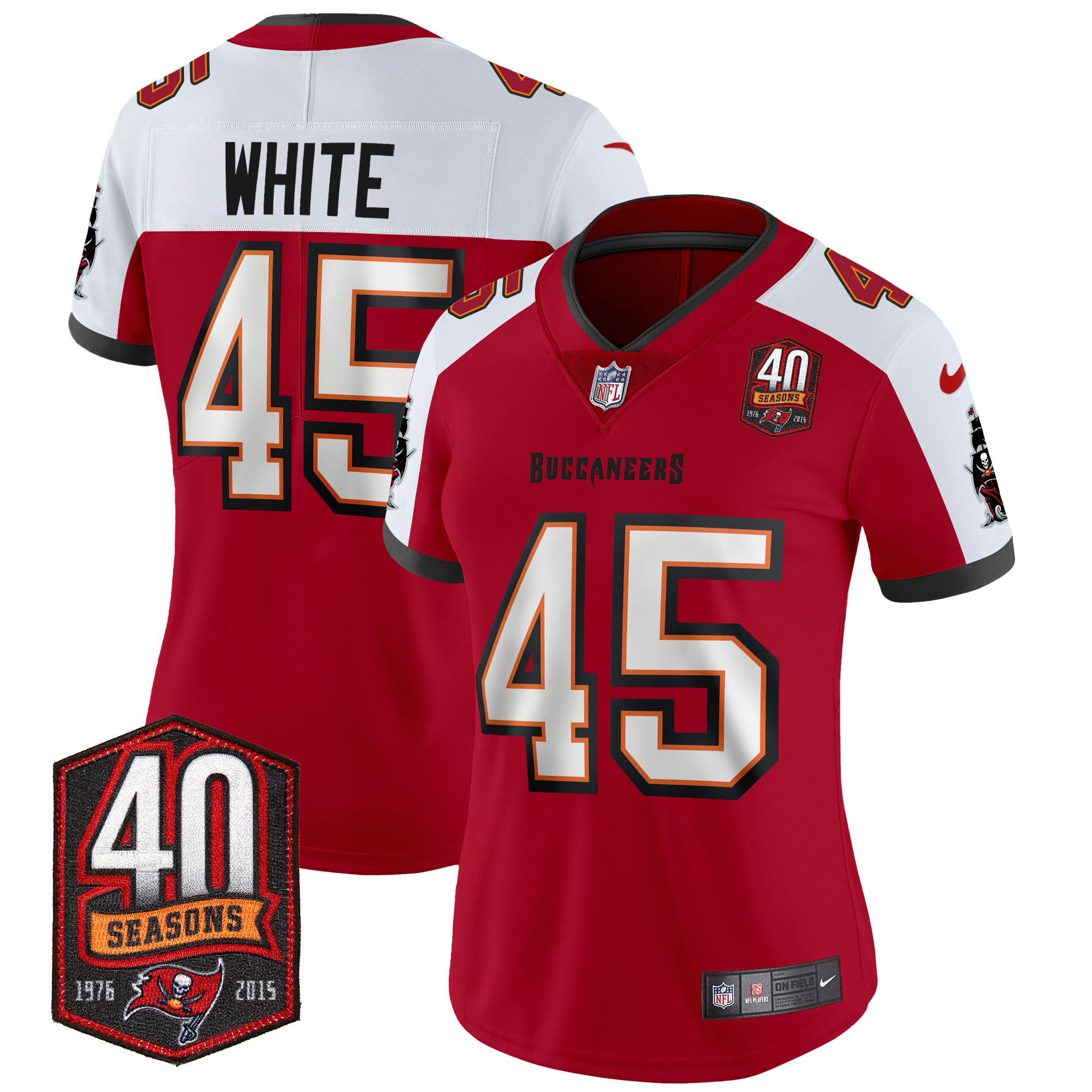 Devin White Women's Tampa Bay Buccaneers 40th Season Patch Vapor Limited Red Alternate Jersey - All Stitched
