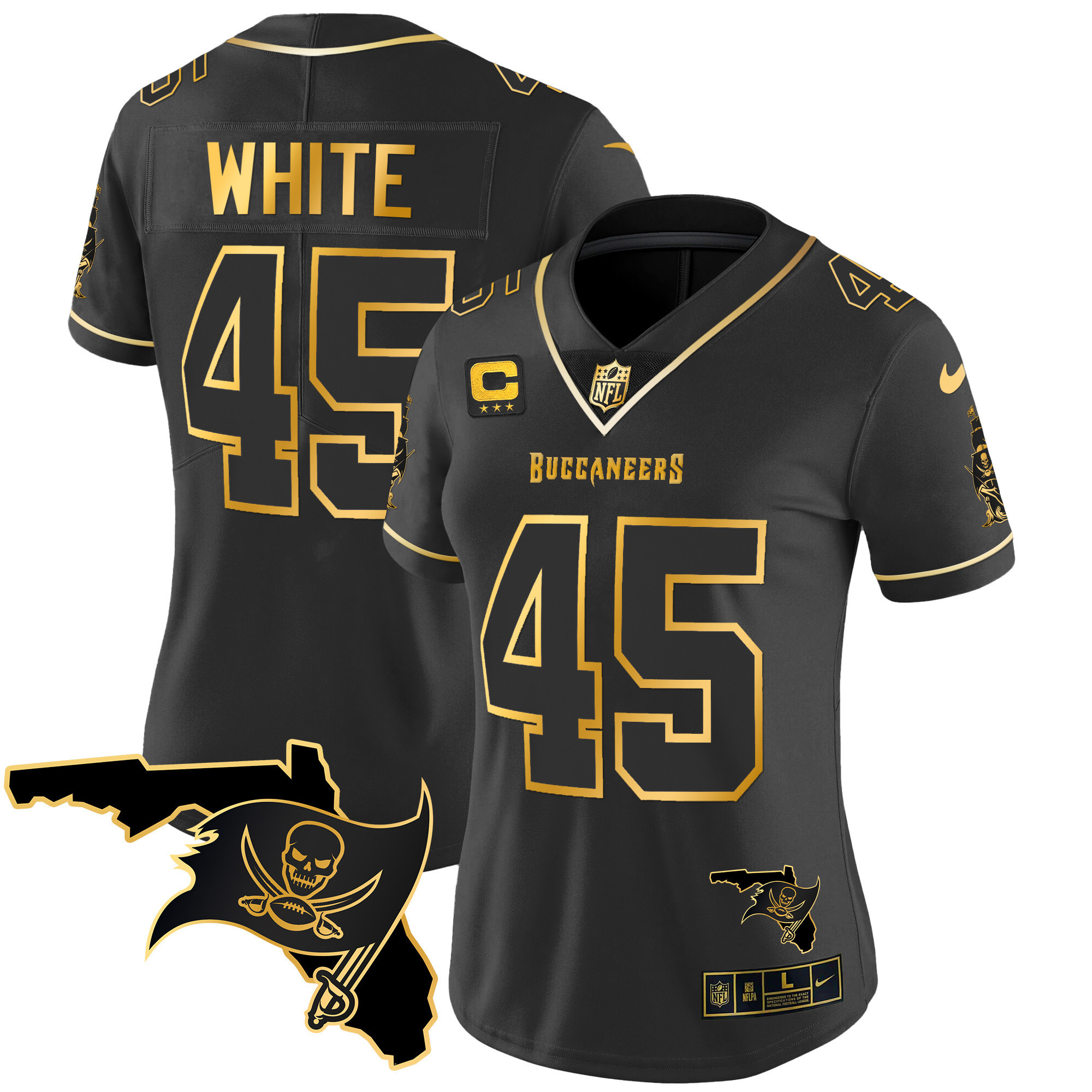 Devin White Women's Tampa Bay Buccaneers Florida Patch Vapor Gold Black Gold Jersey - All Stitched