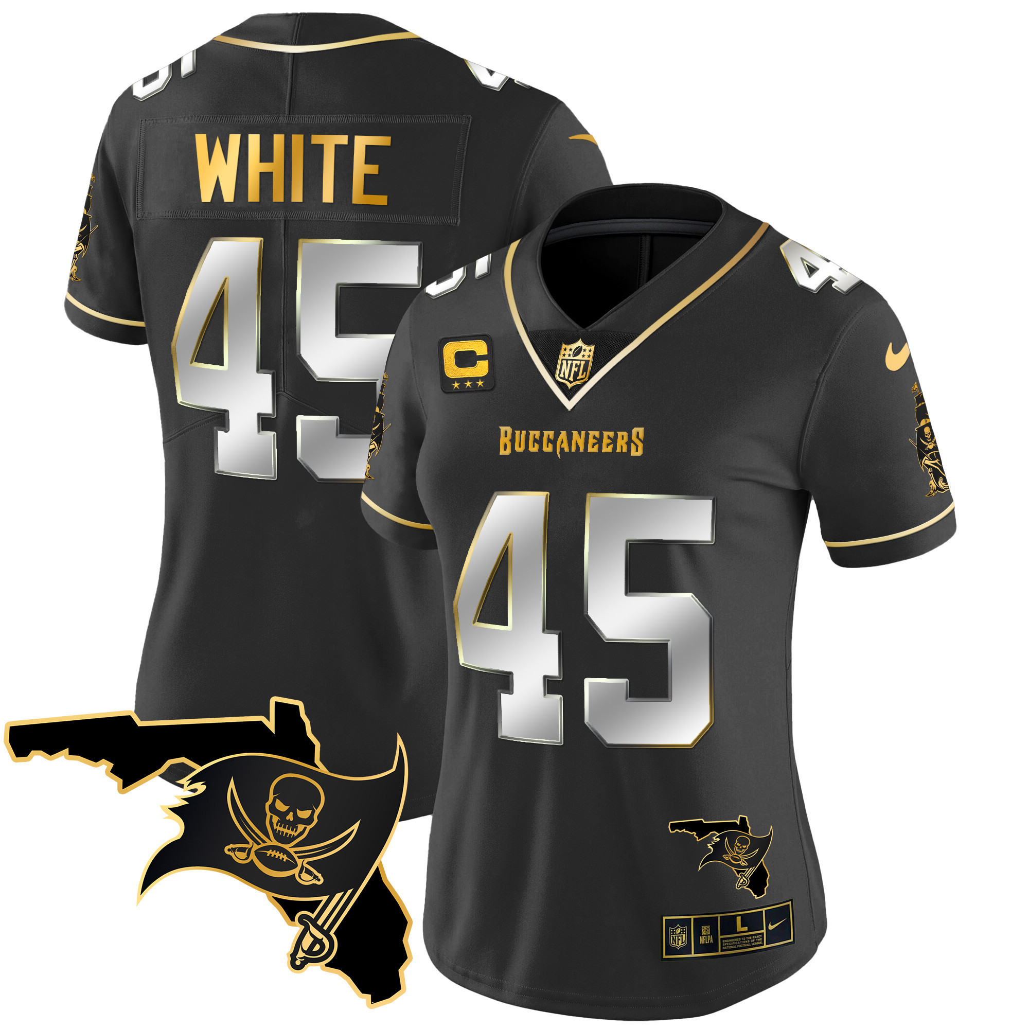 Devin White Women's Tampa Bay Buccaneers Florida Patch Vapor Gold Black Limited Jersey - All Stitched