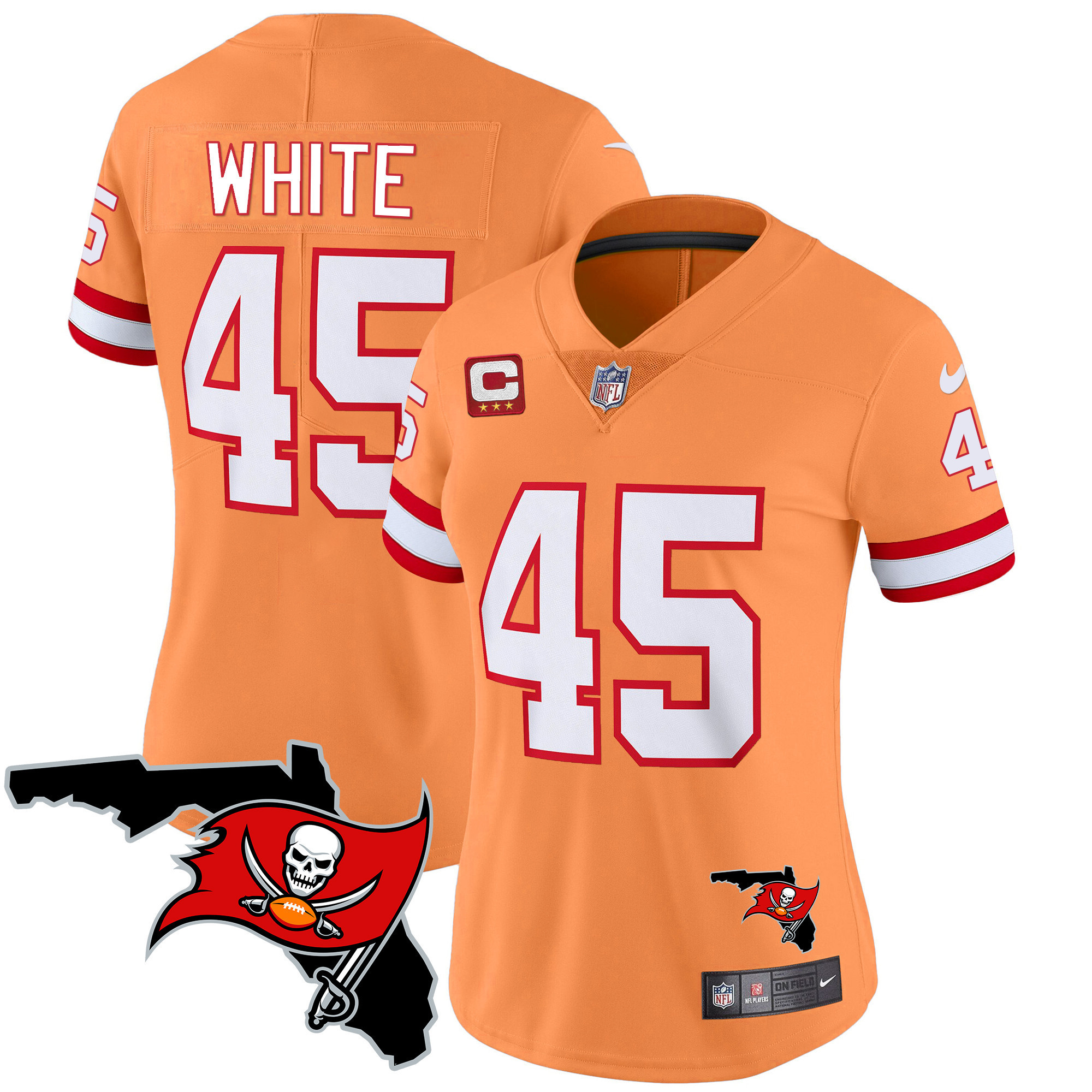 Devin White Women's Tampa Bay Buccaneers Florida Patch Vapor Limited Orange Jersey - All Stitched