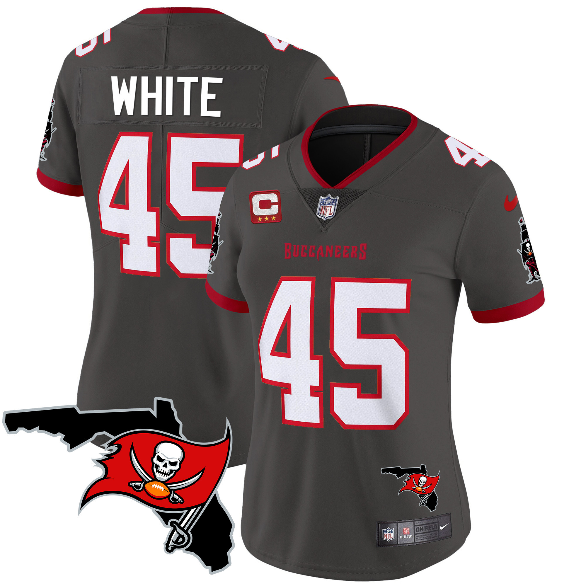 Devin White Women's Tampa Bay Buccaneers Florida Patch Vapor Limited Pewter Jersey - All Stitched