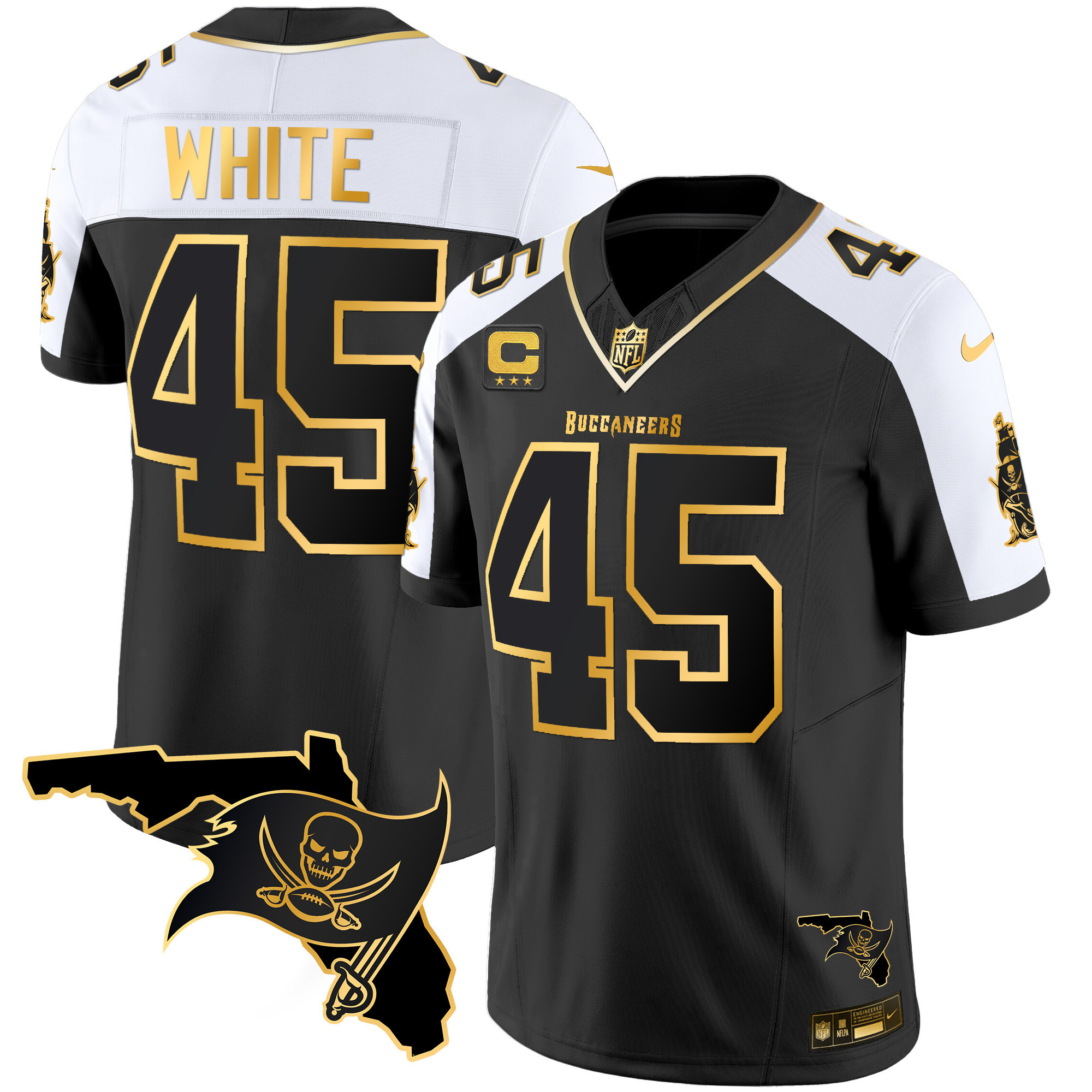 Devin White Youth's Tampa Bay Buccaneers Florida Patch Vapor Gold Alternate Jersey - All Stitched