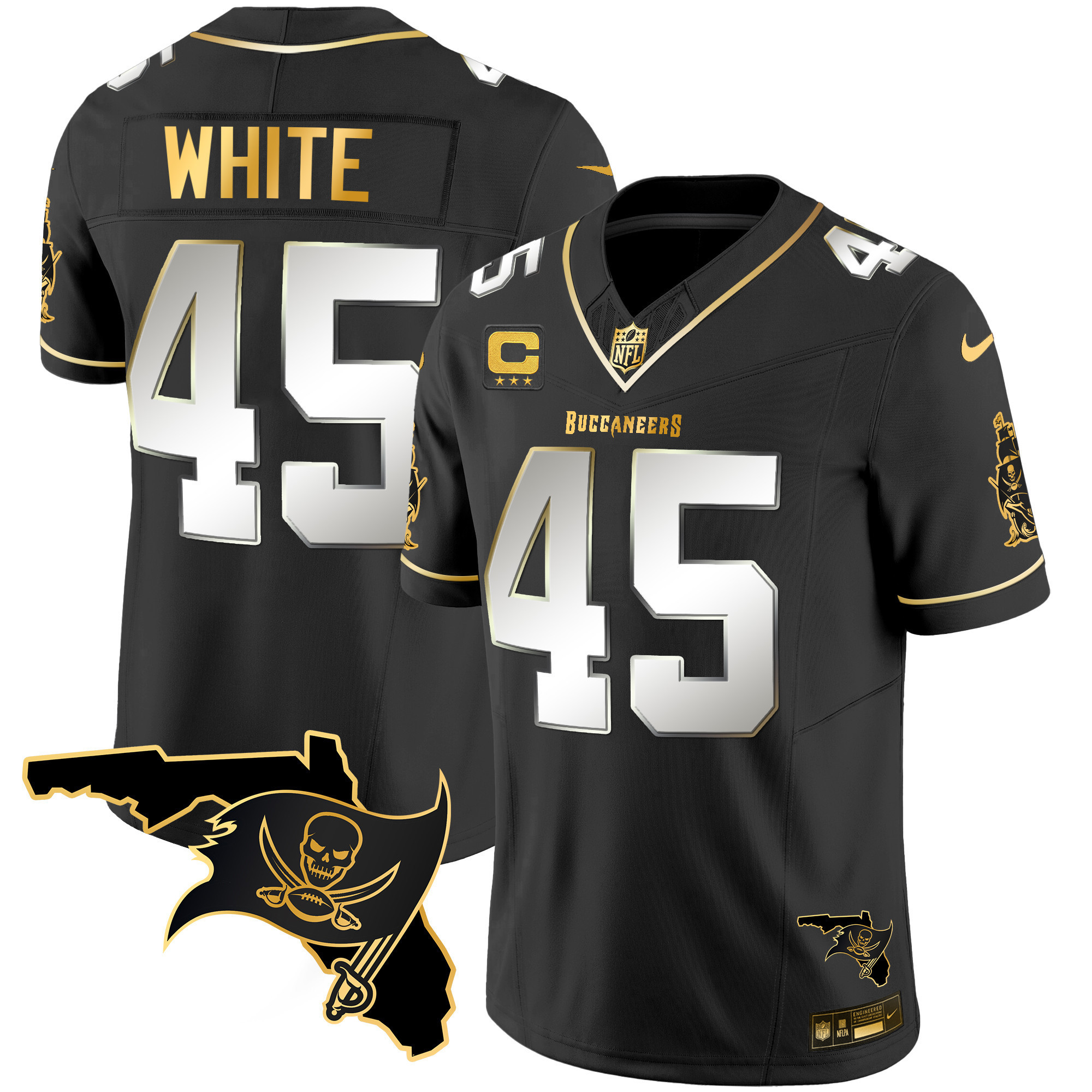 Devin White Youth's Tampa Bay Buccaneers Florida Patch Vapor Gold Black Limited Jersey - All Stitched