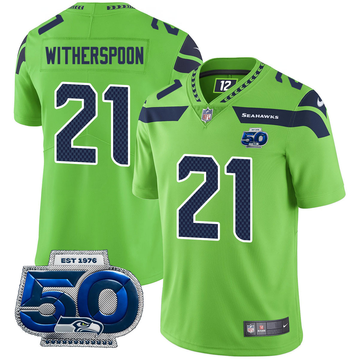 Devon Witherspoon - 21 Men's Seattle Seahawks 50th Season Vapor Limited Green Jersey - All Stitched