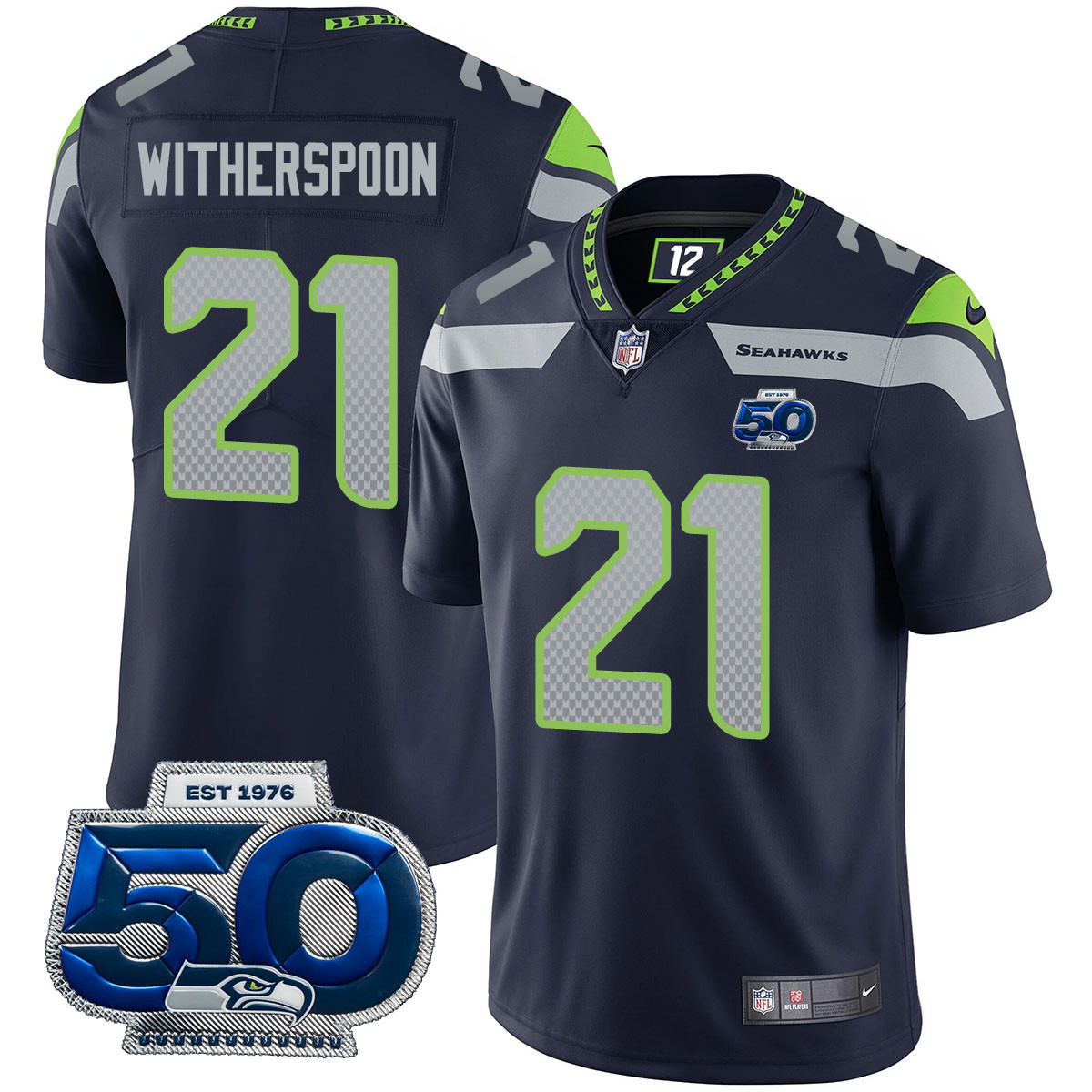 Devon Witherspoon - 21 Men's Seattle Seahawks 50th Season Vapor Limited Royal Jersey - All Stitched