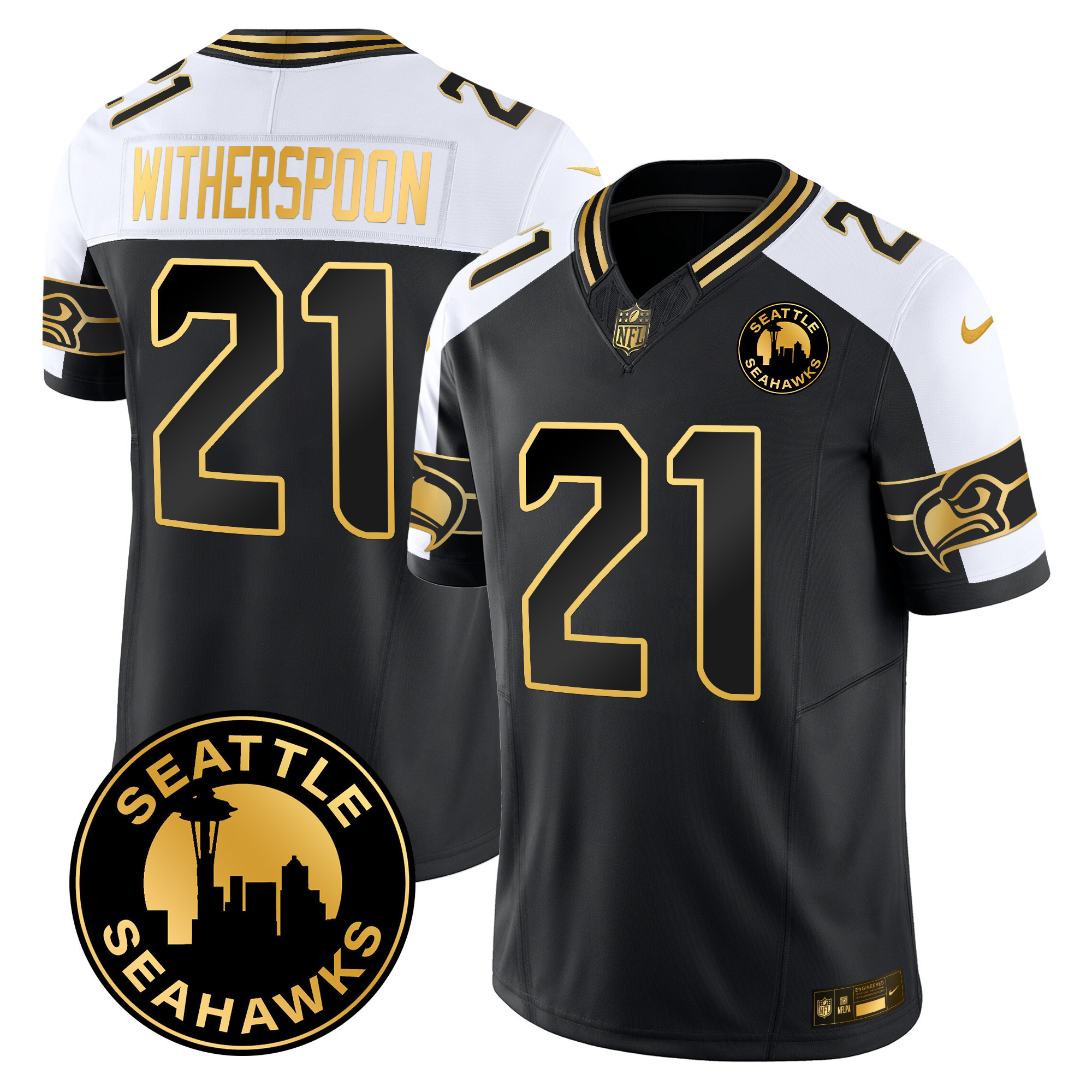 Devon Witherspoon Men's Seattle Seahawks 2024 Seattle City Patch Gold Vapor Limited Alternate Jersey - All Stitched