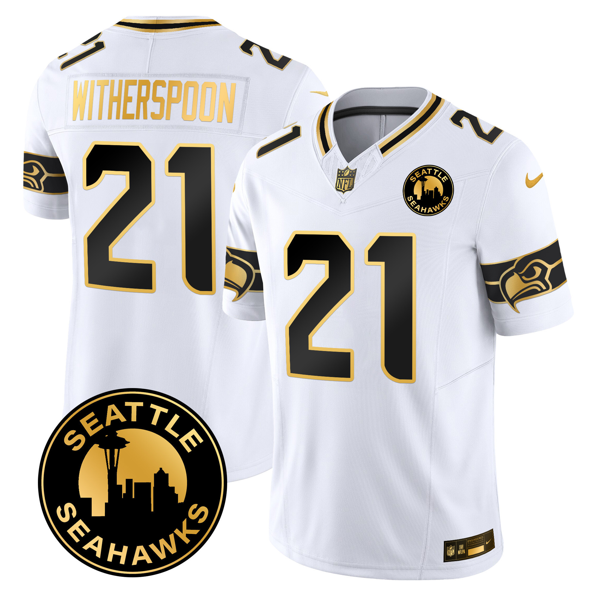 Devon Witherspoon Men's Seattle Seahawks 2024 Seattle City Patch Gold Vapor Limited White Gold Jersey - All Stitched