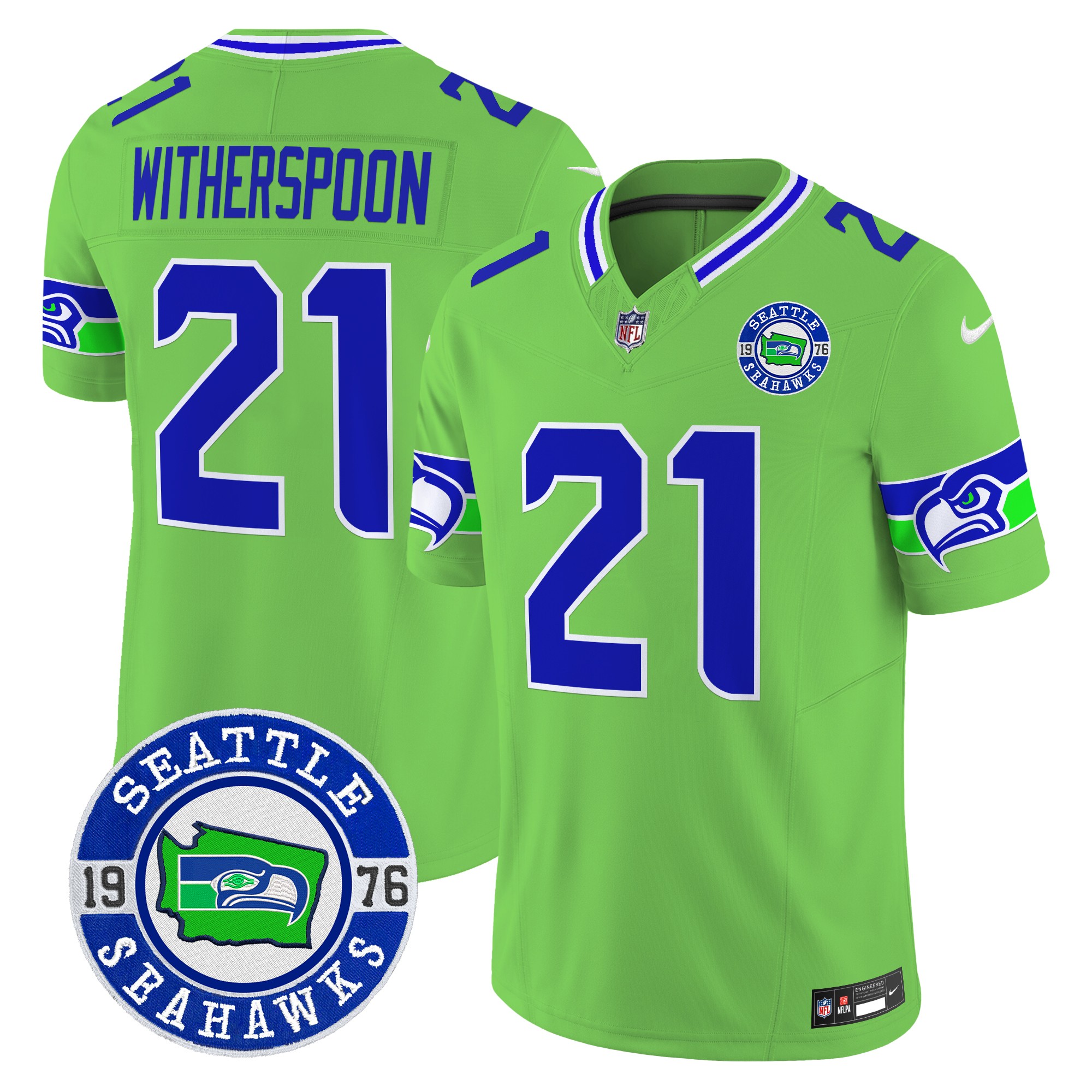 Devon Witherspoon Men's Seattle Seahawks 2024 Seattle Est. 1976 Patch Vapor Limited Green Jersey - All Stitched