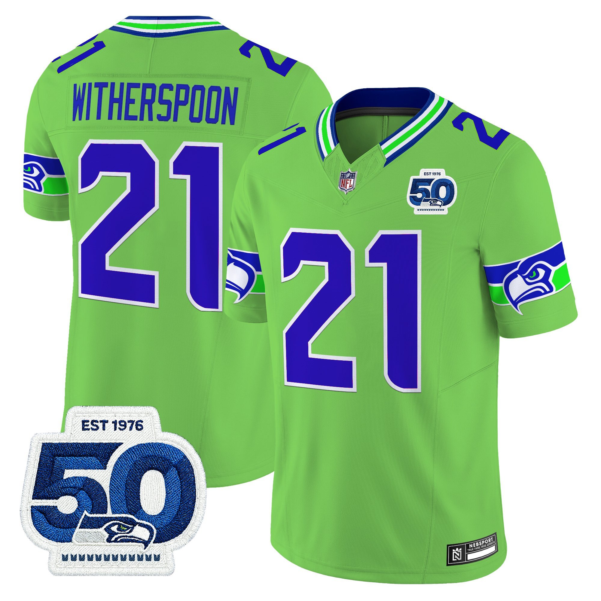 Devon Witherspoon Men's Seattle Seahawks 50th Anniversary Patch Vapor Limited Green Jersey - All Stitched