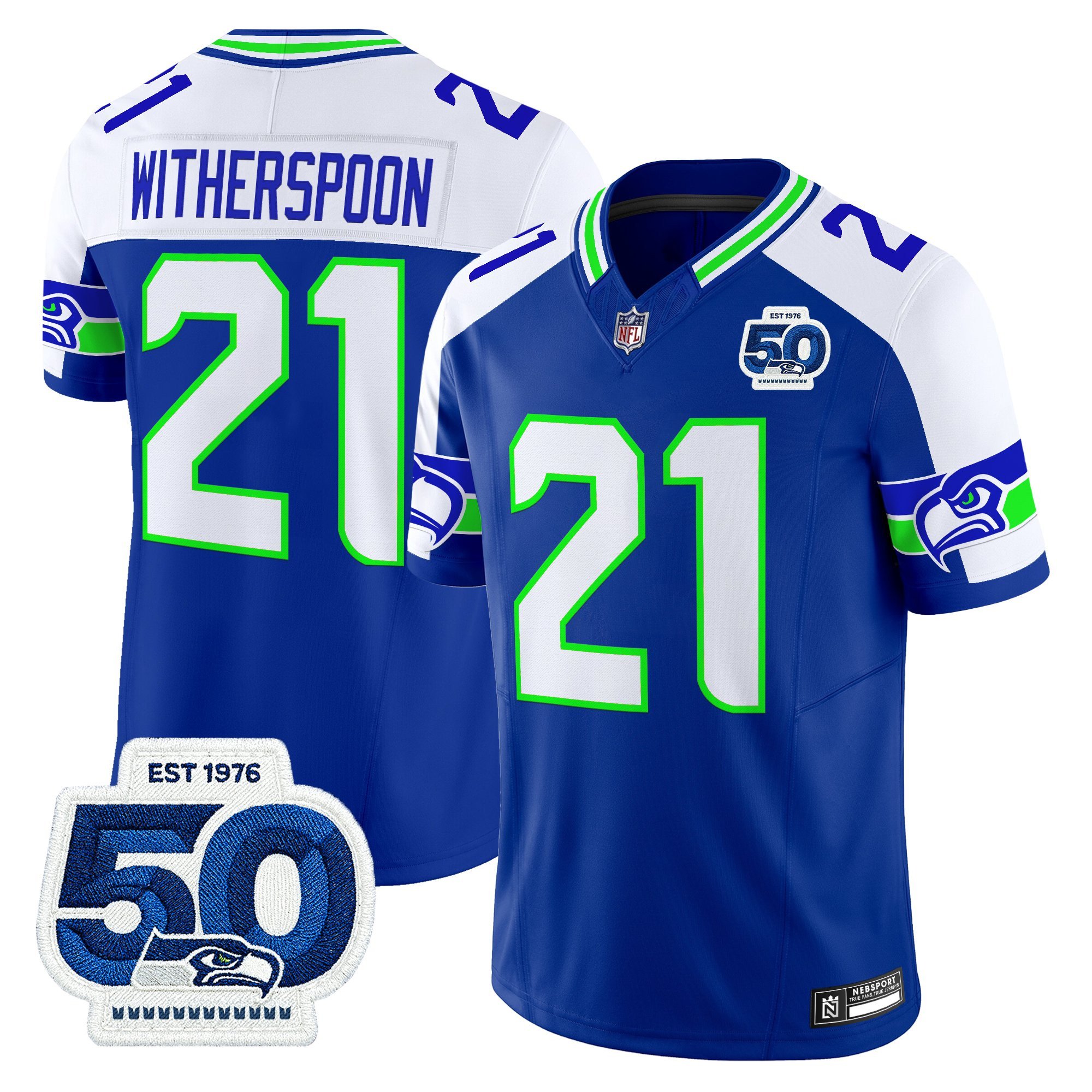 Devon Witherspoon Men's Seattle Seahawks 50th Anniversary Patch Vapor Limited Royal Alternate Jersey - All Stitched