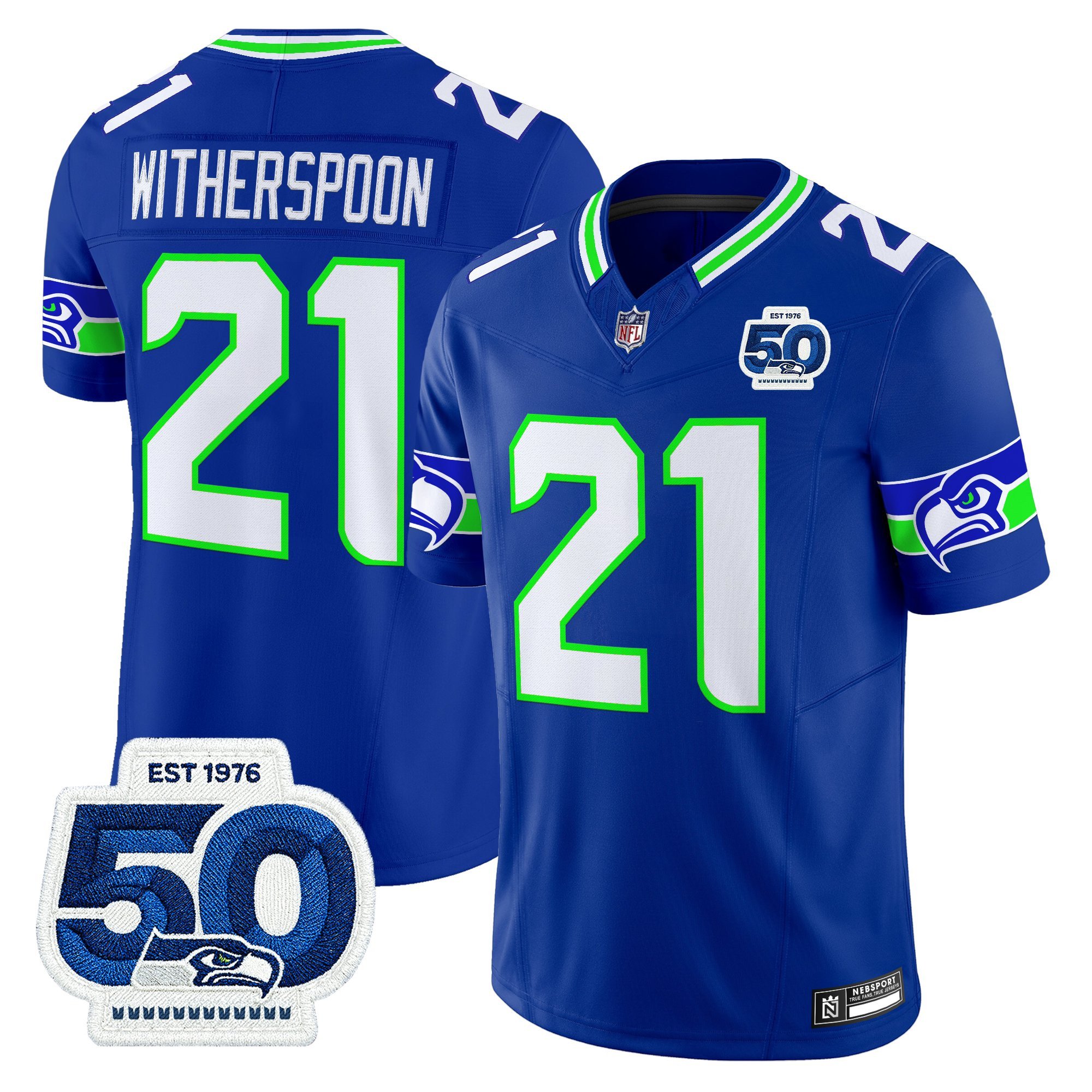 Devon Witherspoon Men's Seattle Seahawks 50th Anniversary Patch Vapor Limited Royal Jersey - All Stitched