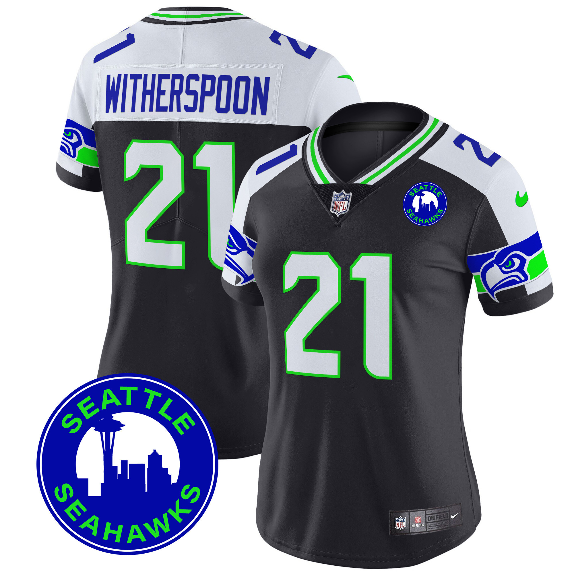 Devon Witherspoon Women's Seattle Seahawks 2024 Seattle City Patch Vapor Limited Black Alternate Jersey - All Stitched
