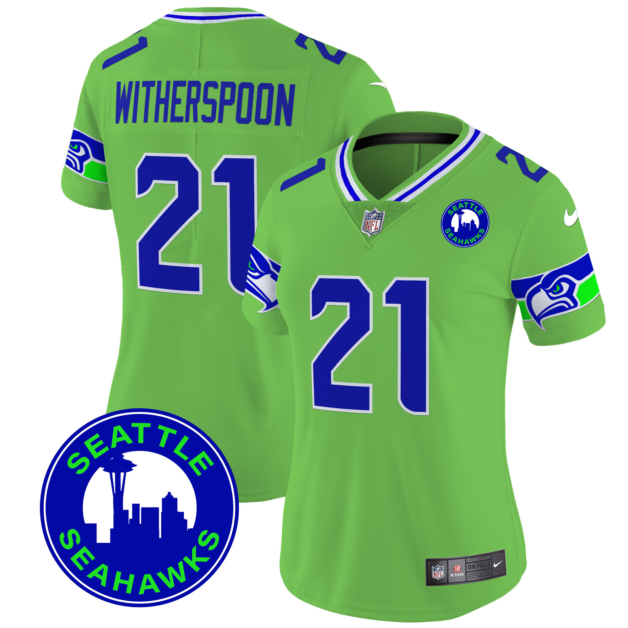 Devon Witherspoon Women's Seattle Seahawks 2024 Seattle City Patch Vapor Limited Green Jersey - All Stitched