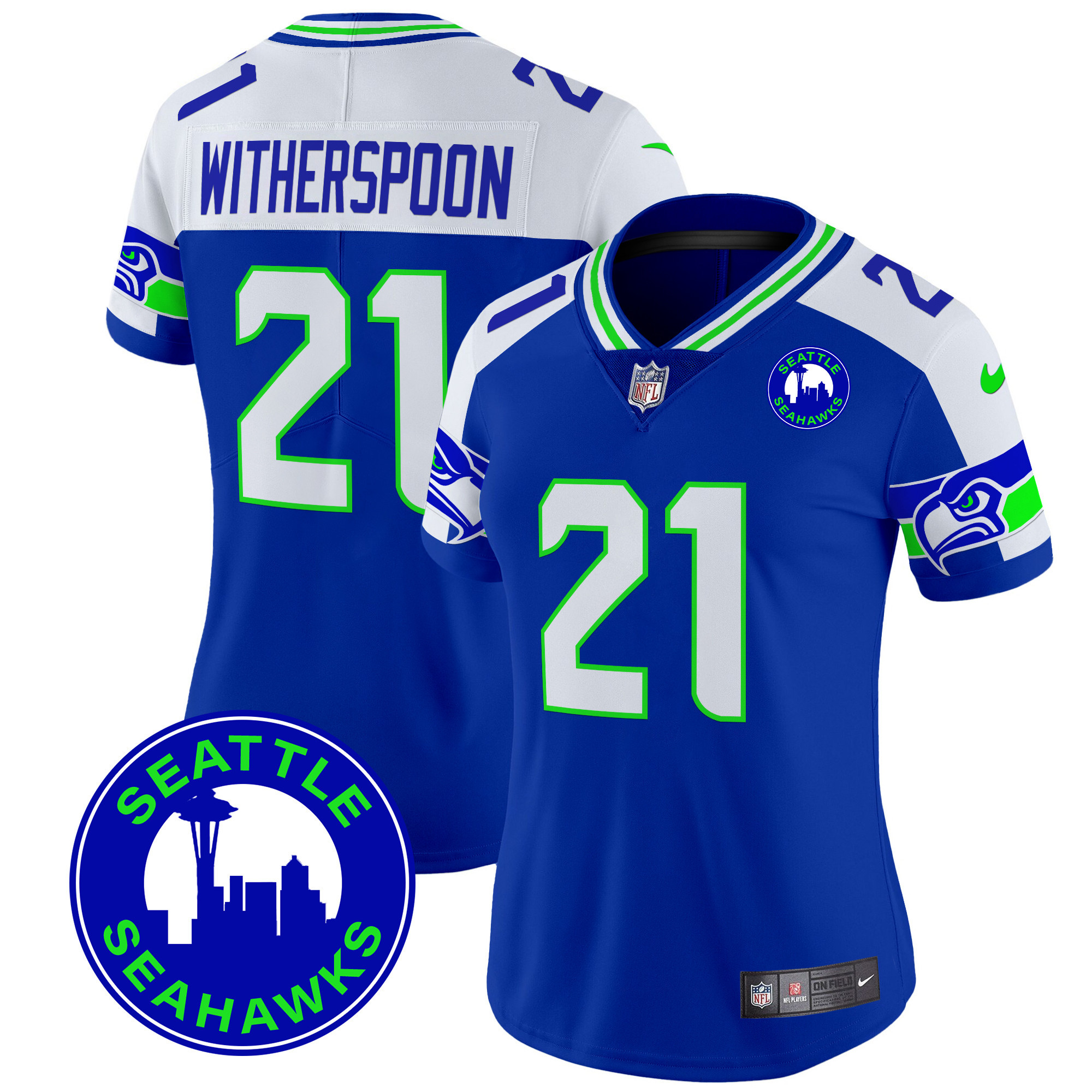 Devon Witherspoon Women's Seattle Seahawks 2024 Seattle City Patch Vapor Limited Royal Alternate Jersey - All Stitched