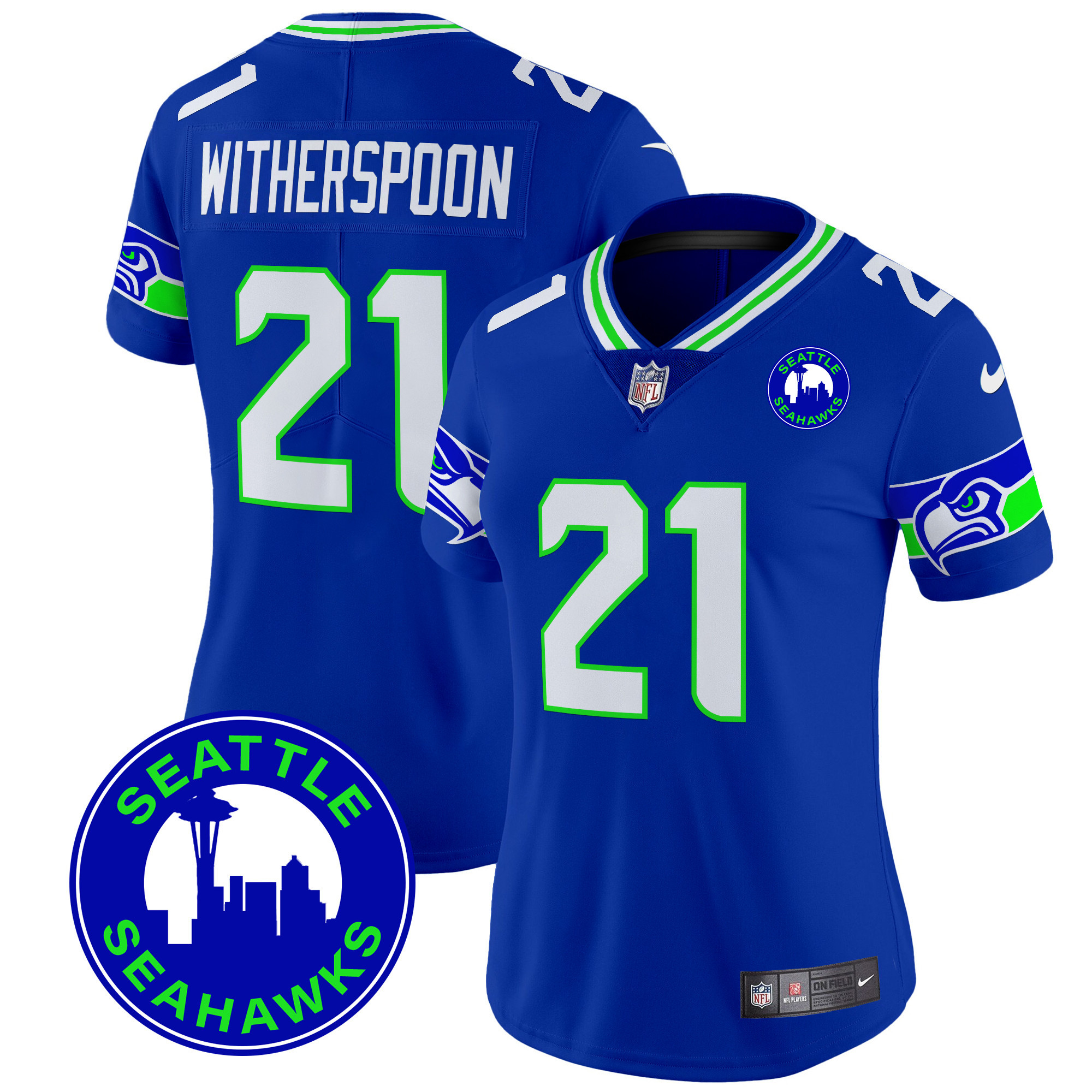 Devon Witherspoon Women's Seattle Seahawks 2024 Seattle City Patch Vapor Limited Royal Jersey - All Stitched
