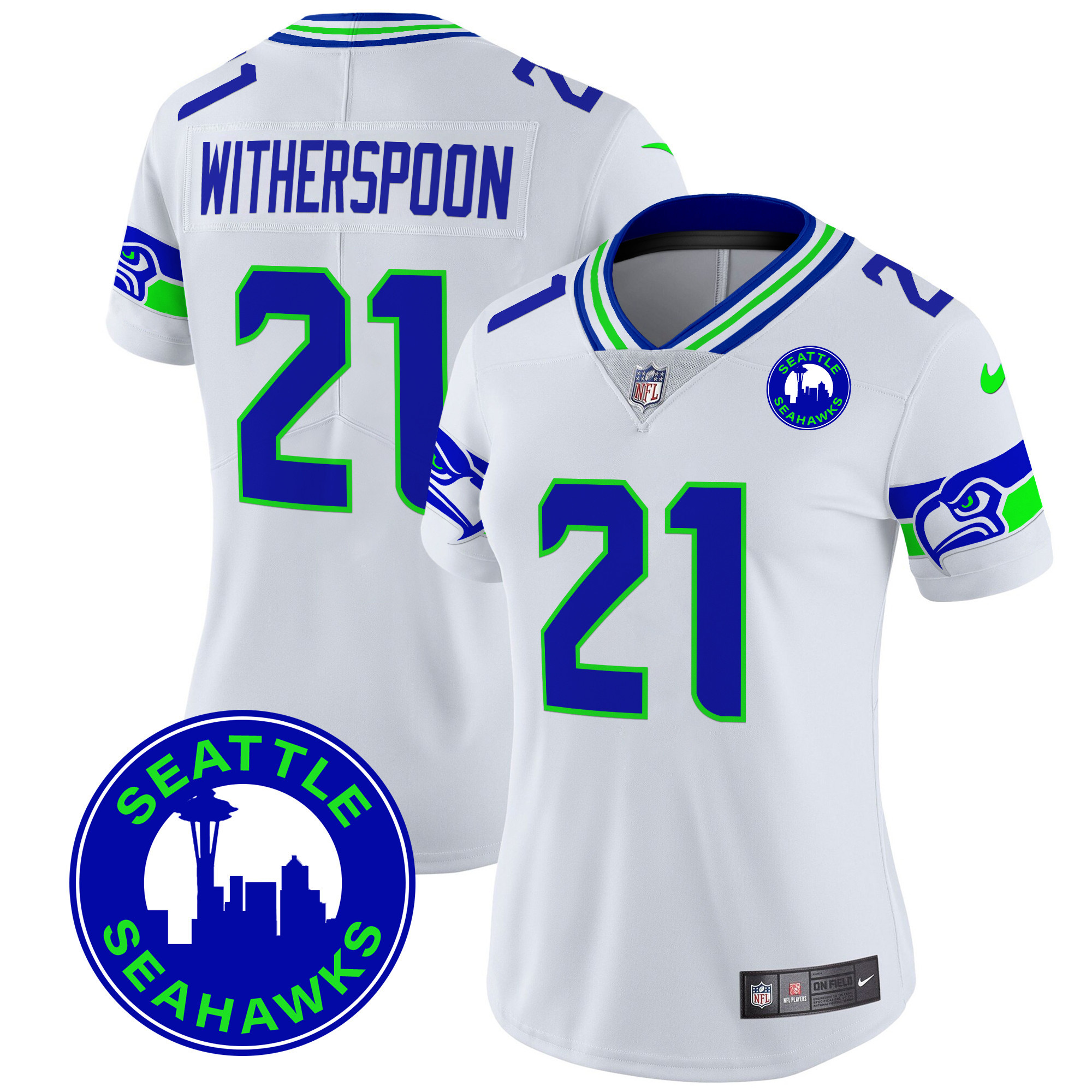 Devon Witherspoon Women's Seattle Seahawks 2024 Seattle City Patch Vapor Limited White Jersey - All Stitched
