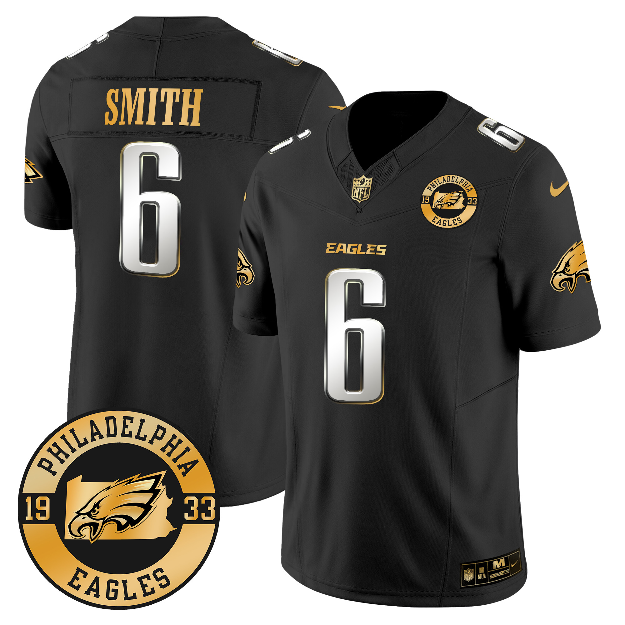 DeVonta Smith Men's Philadelphia Eagles 2024 Gold Vapor Limited Black Limited Jersey - All Stitched